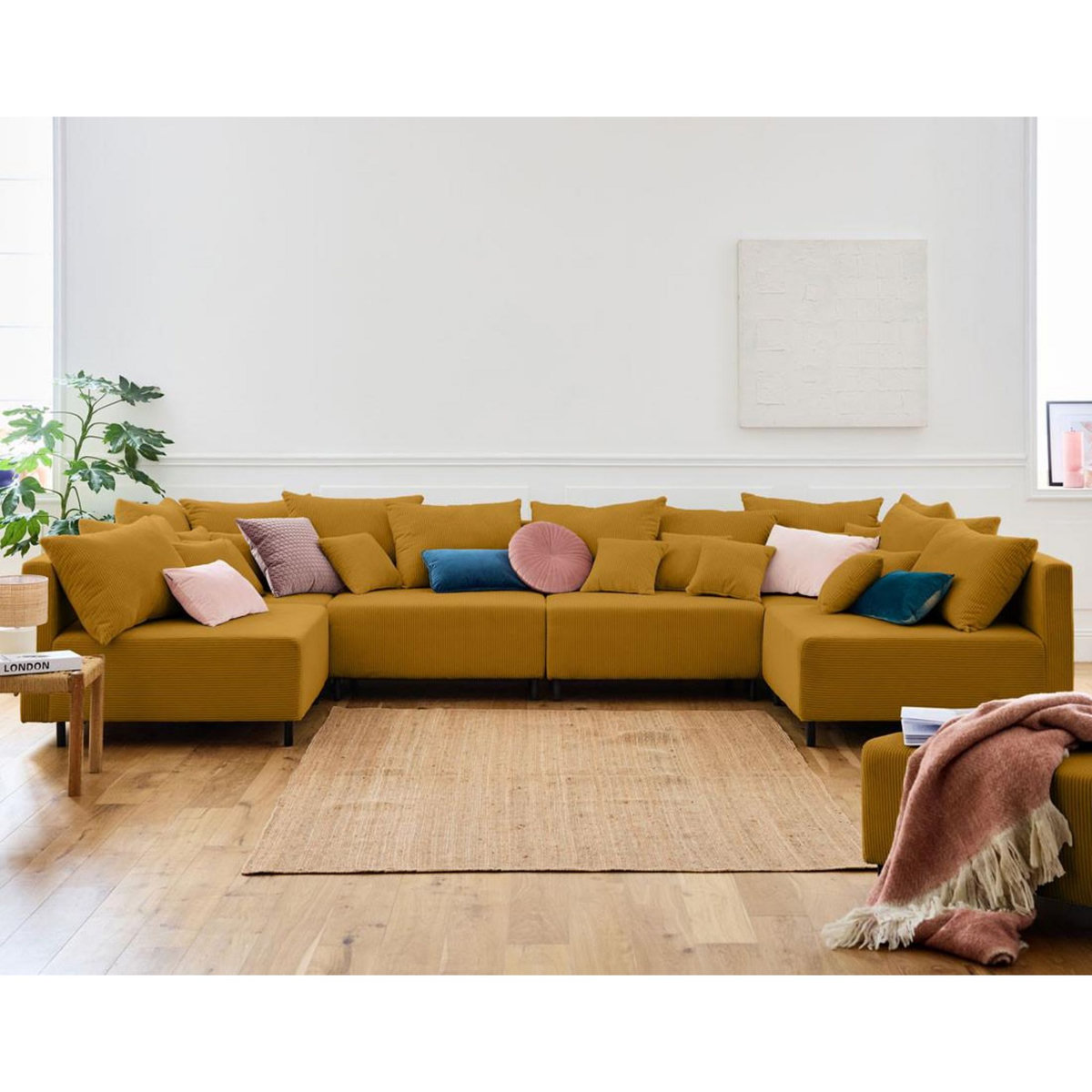 LISA DESIGN Edinburg - canapé modulable panoramique 6 places - en velours côtelé