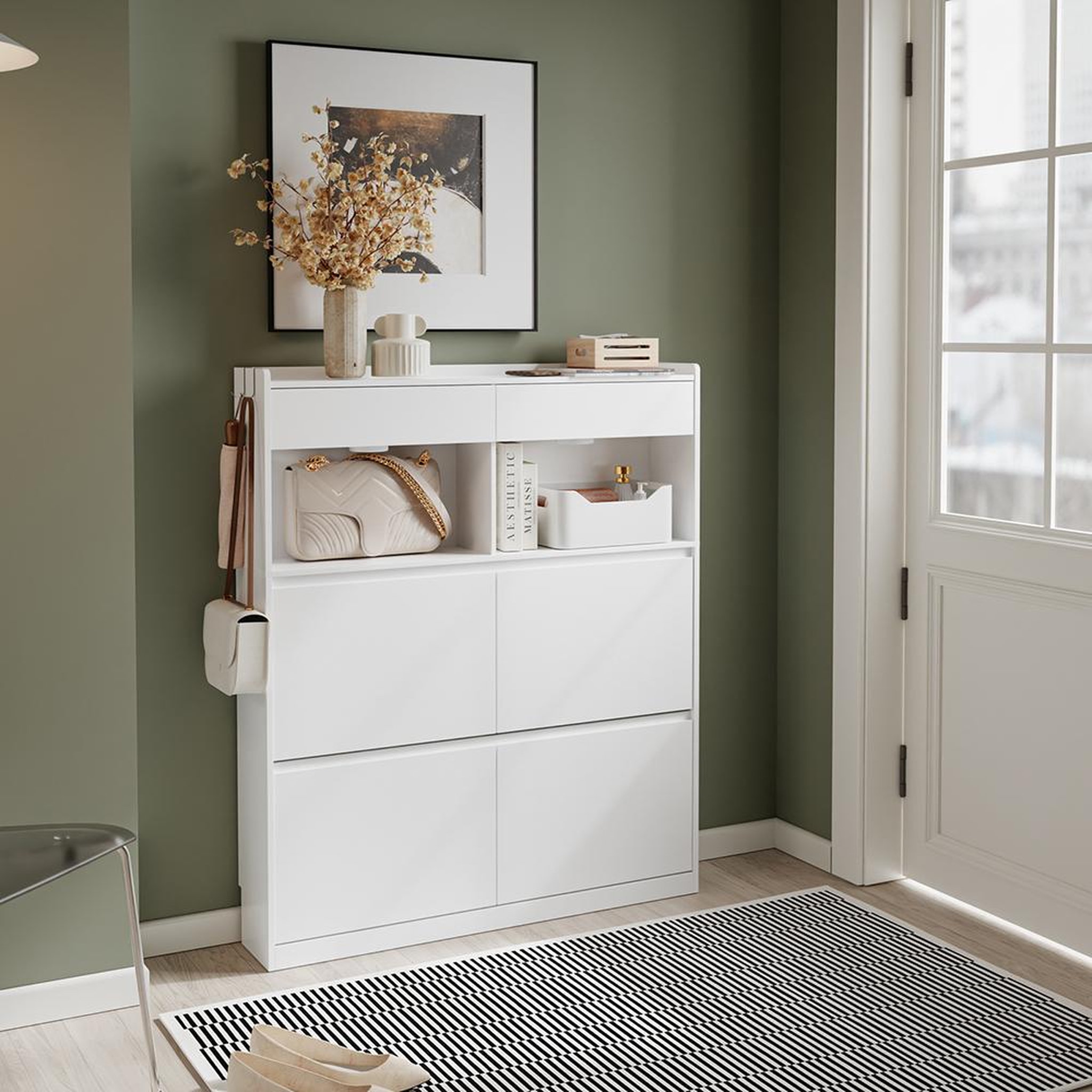 Voir la diapositive 2 : SOBUY Armoire à chaussures étroite blanche 98x19x120 cm fsr224-e-w