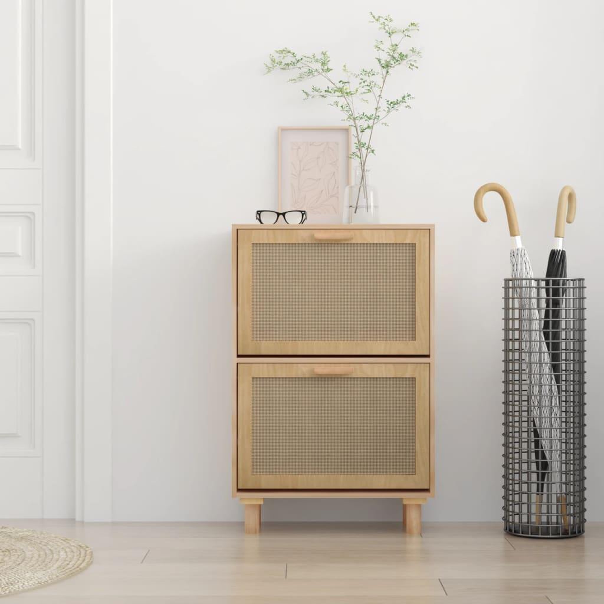 Voir la diapositive 3 : VIDAXL Armoire a chaussures Marron 52x25x80 cm Bois d'ingenierie/rotin