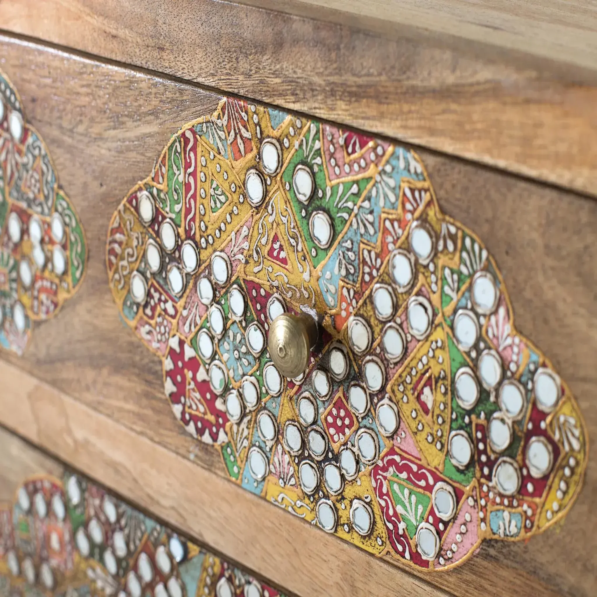 Voir la diapositive 5 : GINER Y COLOMER SL Table de chevet en bois de manguier 50 cm style boho ethnique