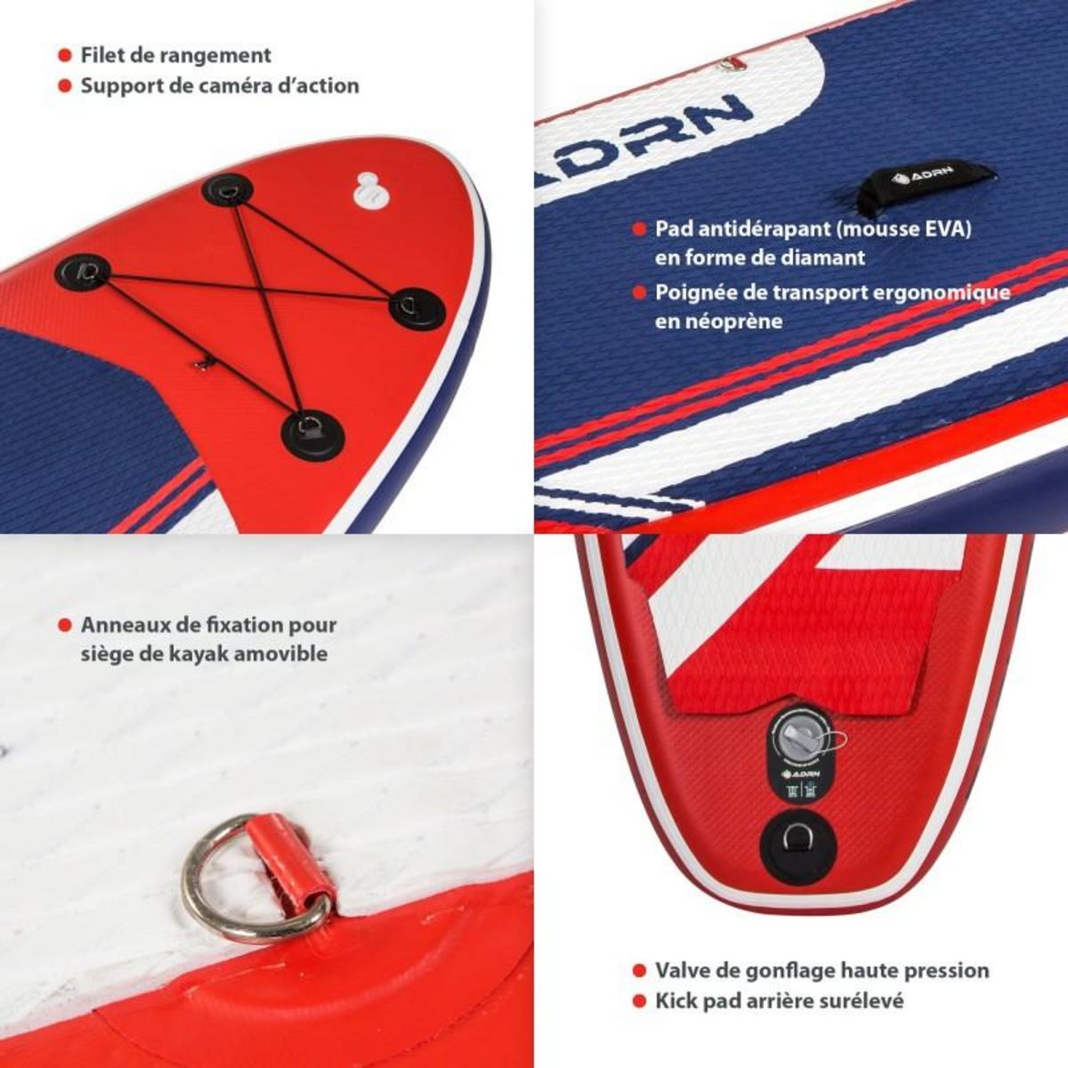 ADRENALIN Paddle Gonflable EXPLORER 10'8 32'' 6'' (325x81x15cm) avec Pompe, Pagaie, Leash et Sac de transport