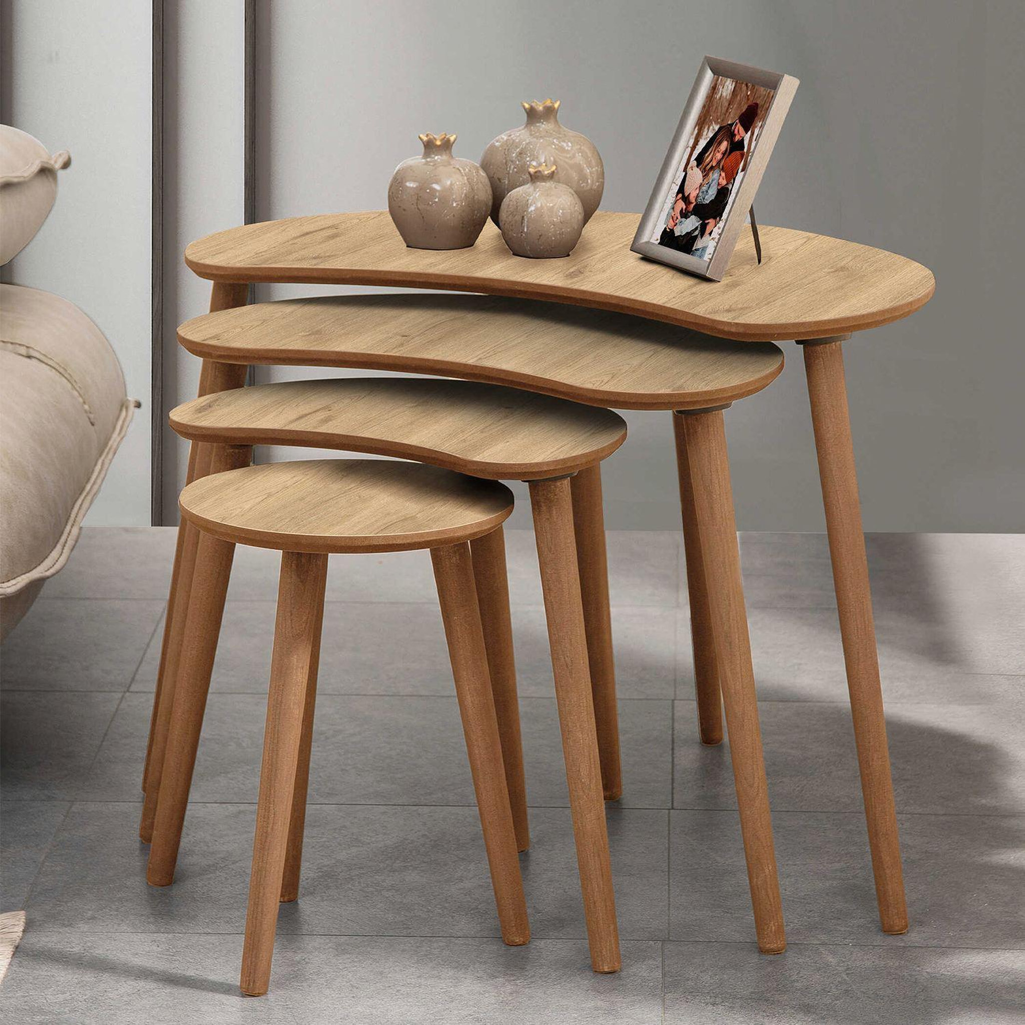 Voir la diapositive 2 : Habitat et Jardin Table gigogne (4 pièces) en bois  moon  40 x 75 x 55 cm - chêne