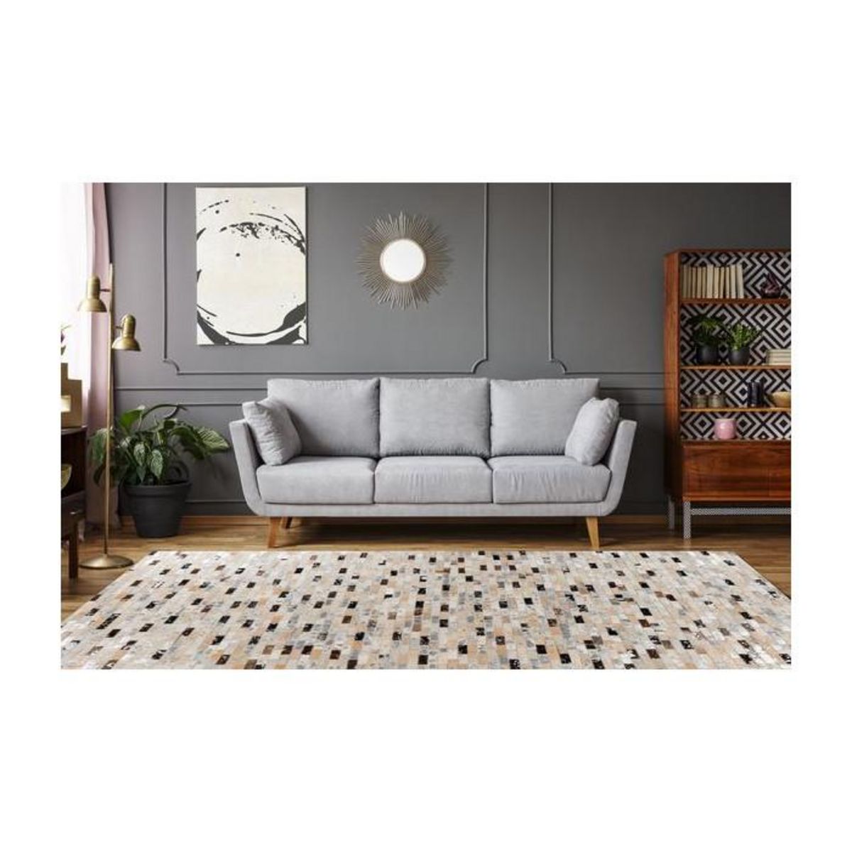 Paris Prix Tapis Fait Main en Cuir  Lavin VII  Noir & Multicolore