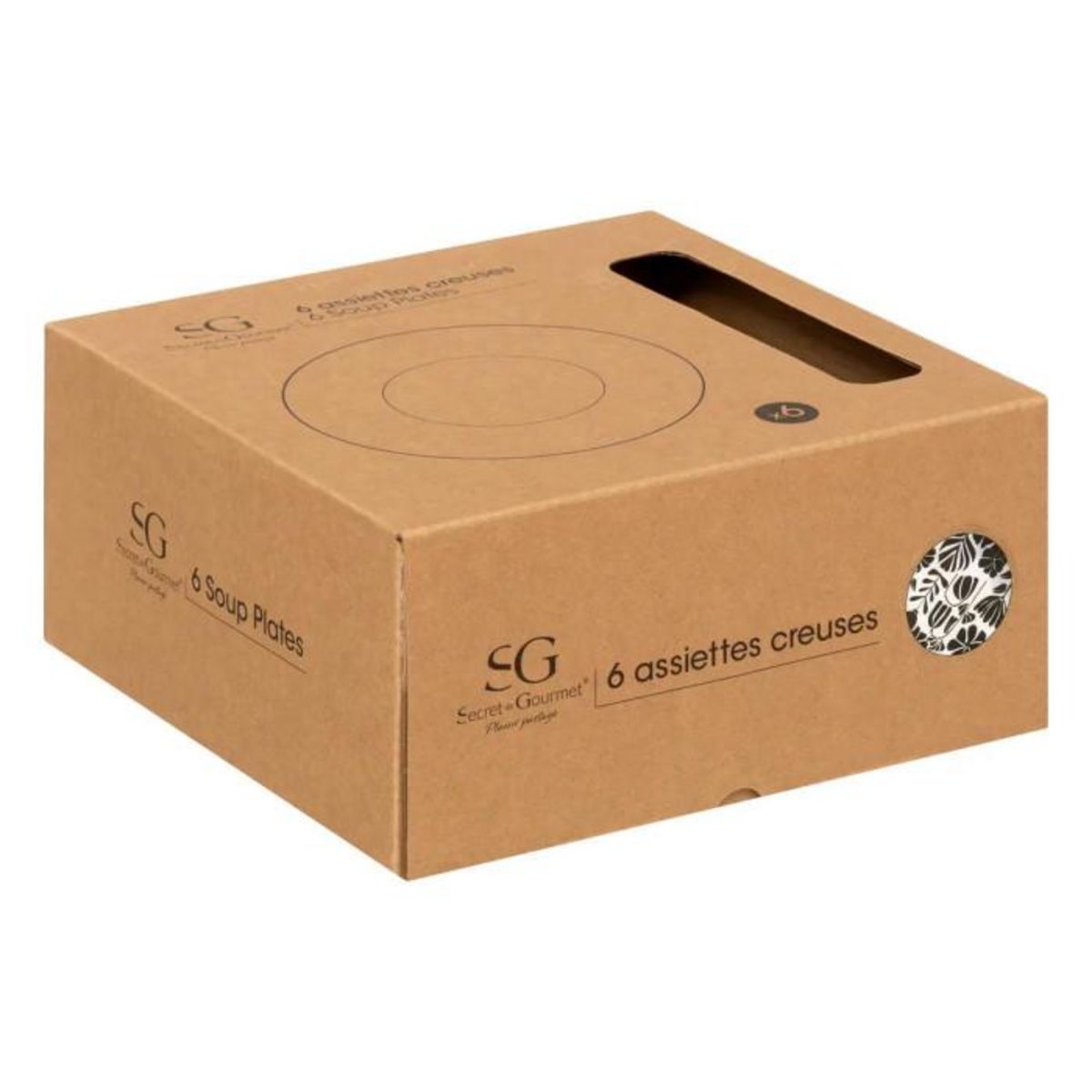 SECRET DE GOURMET Lot de 6 Assiettes Creuses  Twisted Lime  20cm Noir & Blanc