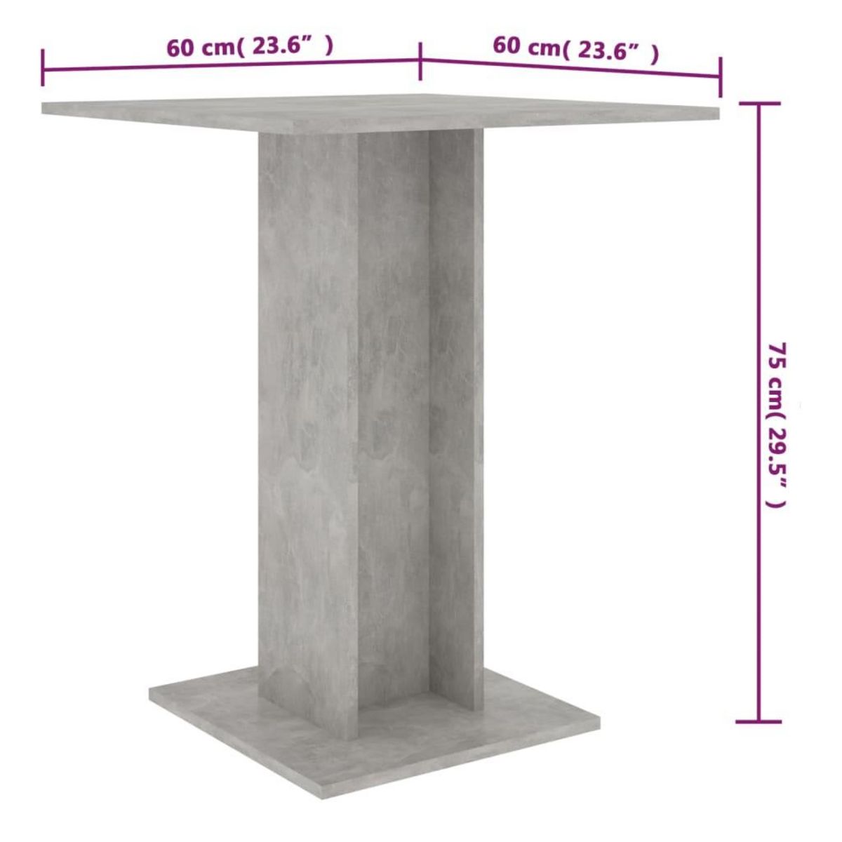 VIDAXL Table de bistro Gris beton 60x60x75 cm Bois d'ingenierie