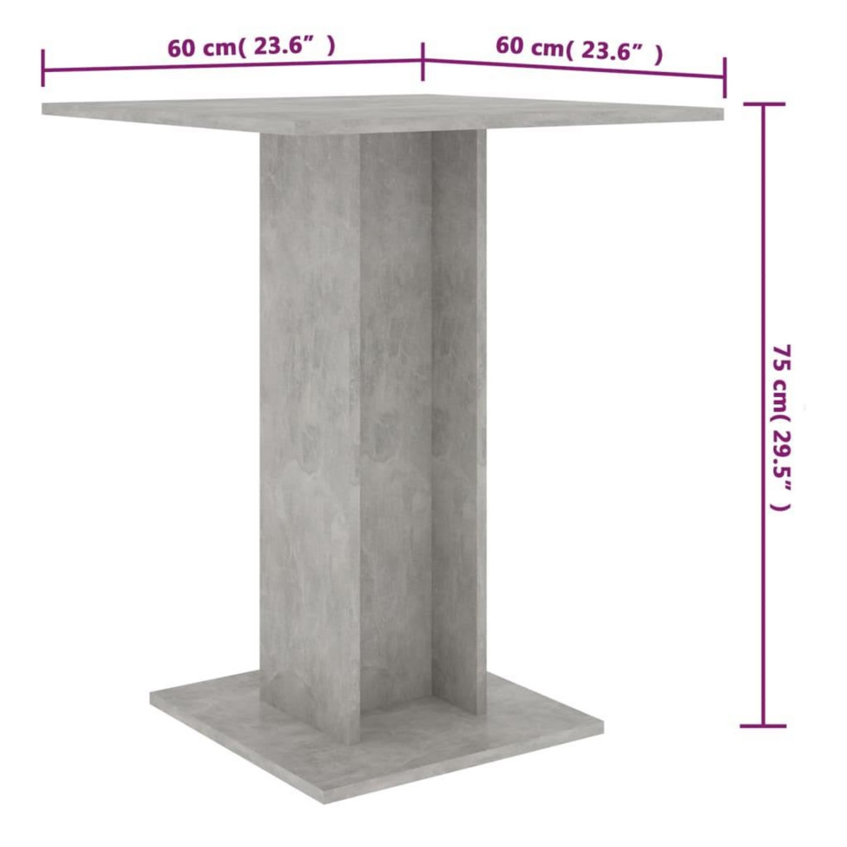 VIDAXL Table de bistro Gris beton 60x60x75 cm Bois d'ingenierie