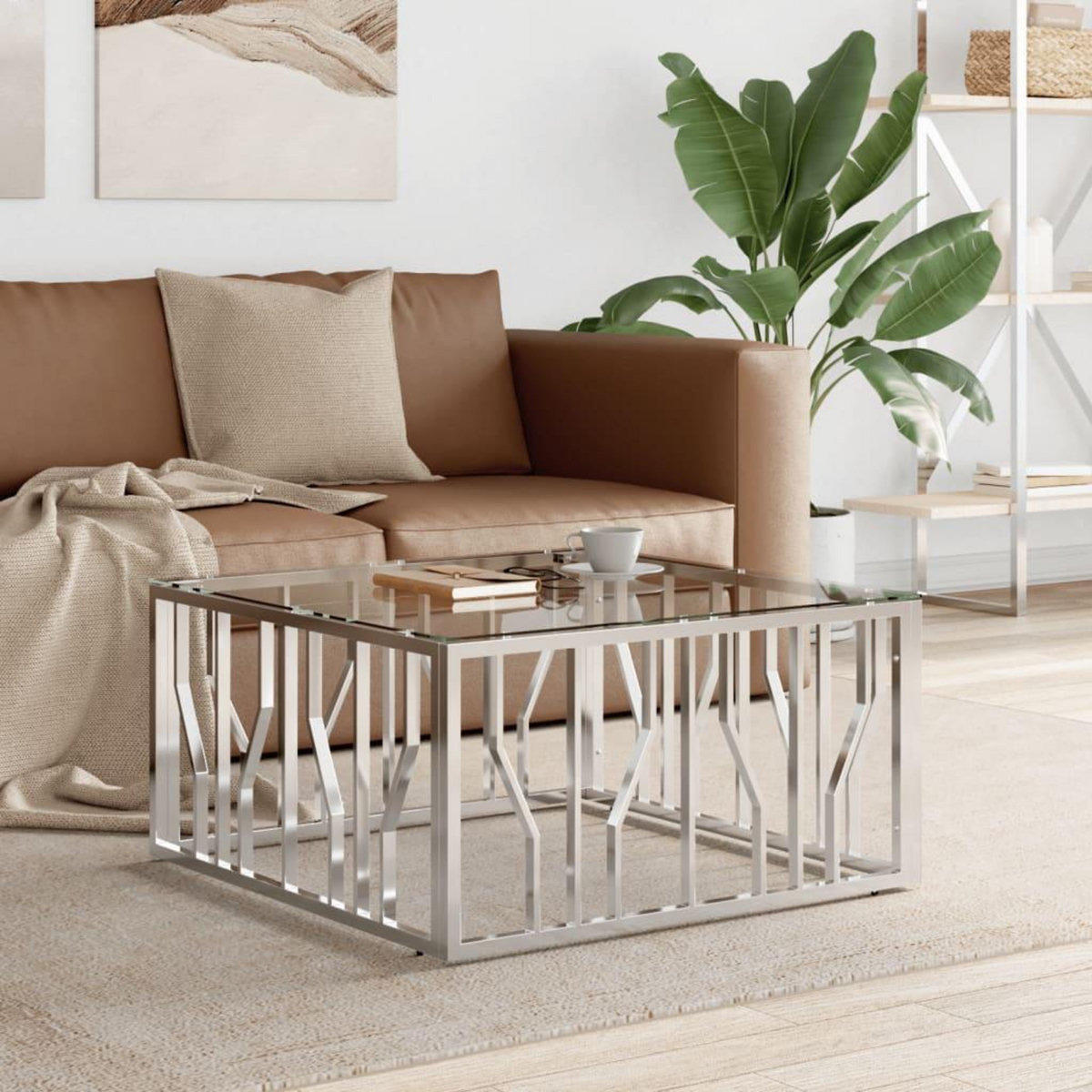VIDAXL Table basse 80x80x40 cm acier inoxydable et verre