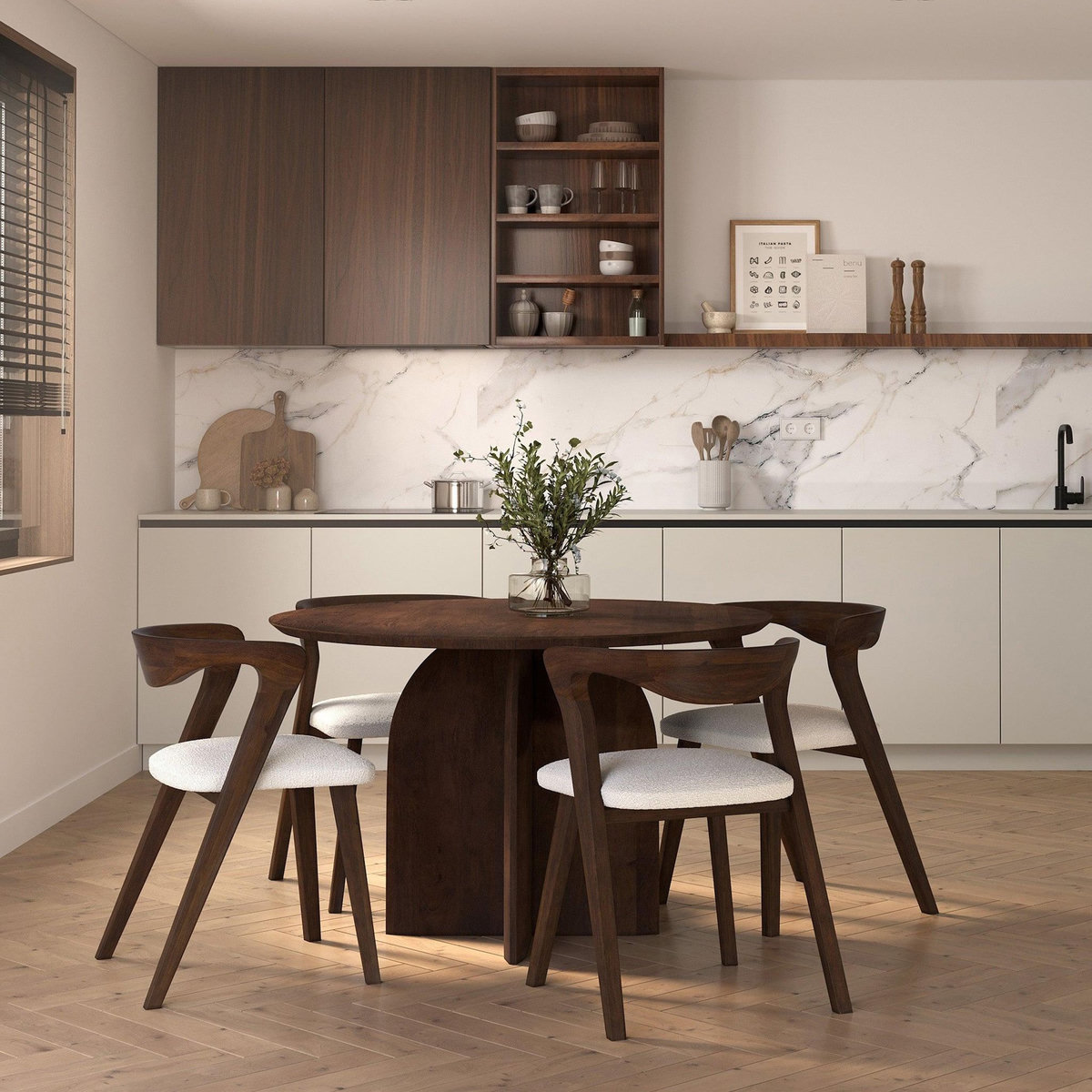 Rendez vous déco Chaise en bois d'hévéa foncé et tissu bouclé crème - Vega