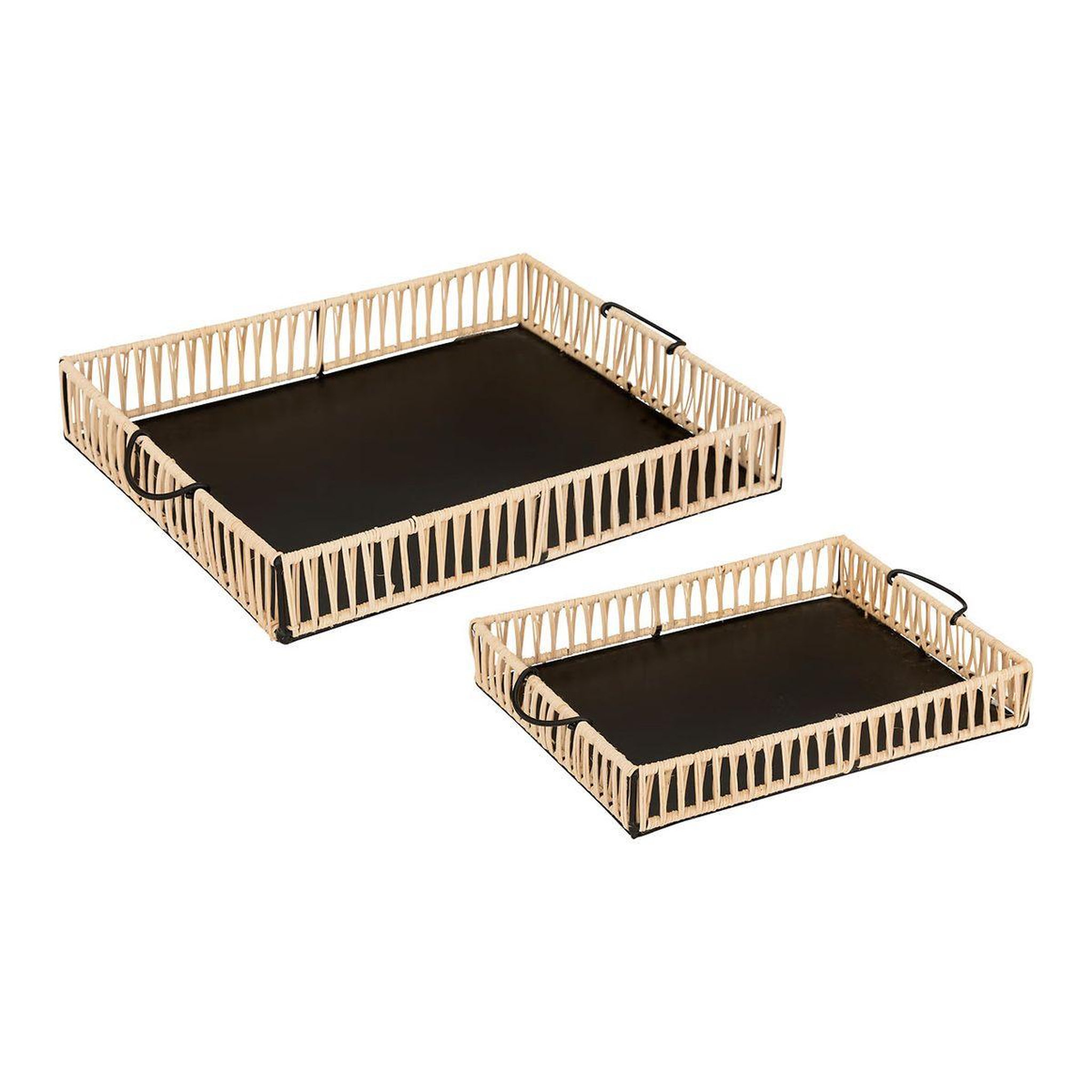 ATMOSPHERA Lot de 2 plateaux déco  cosy  37cm beige & noir