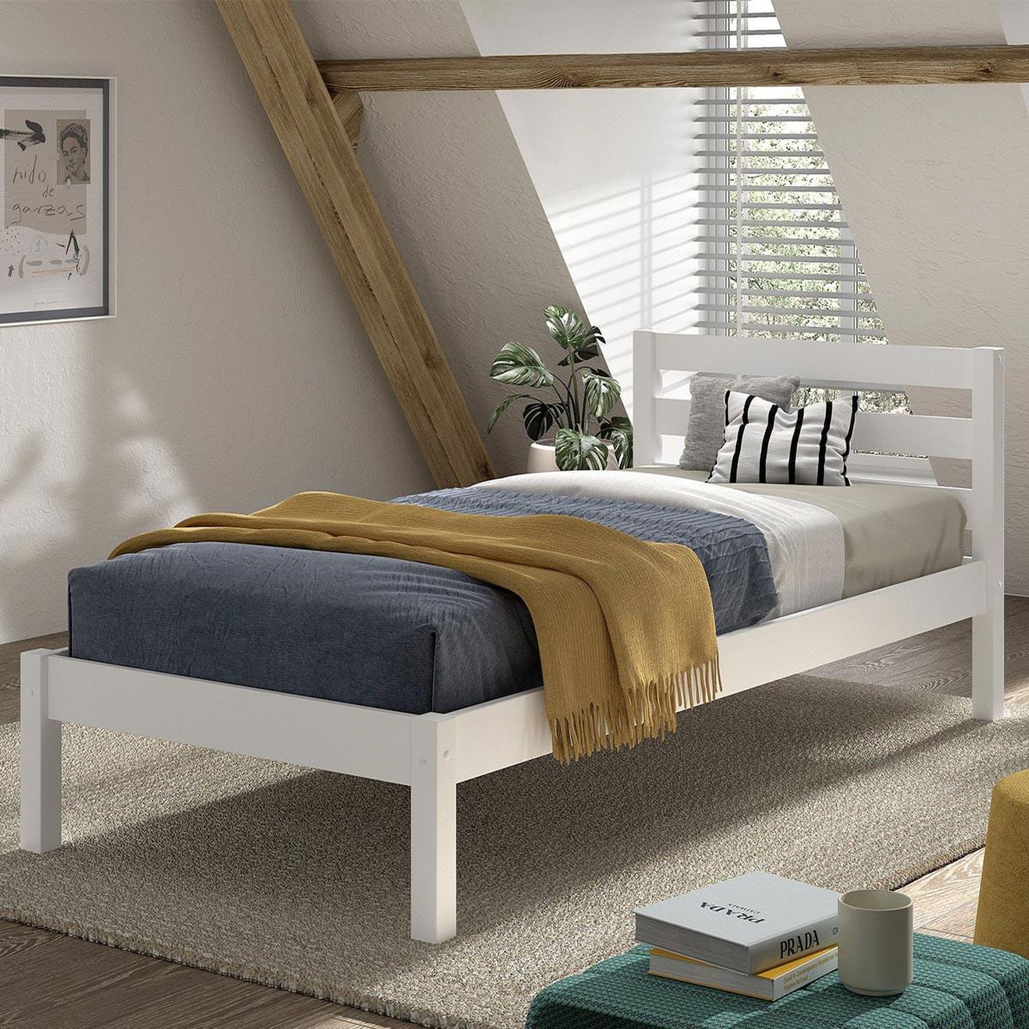 Voir la diapositive 4 : Paris Prix Lit enfant scandinave  pino  90x200cm blanc