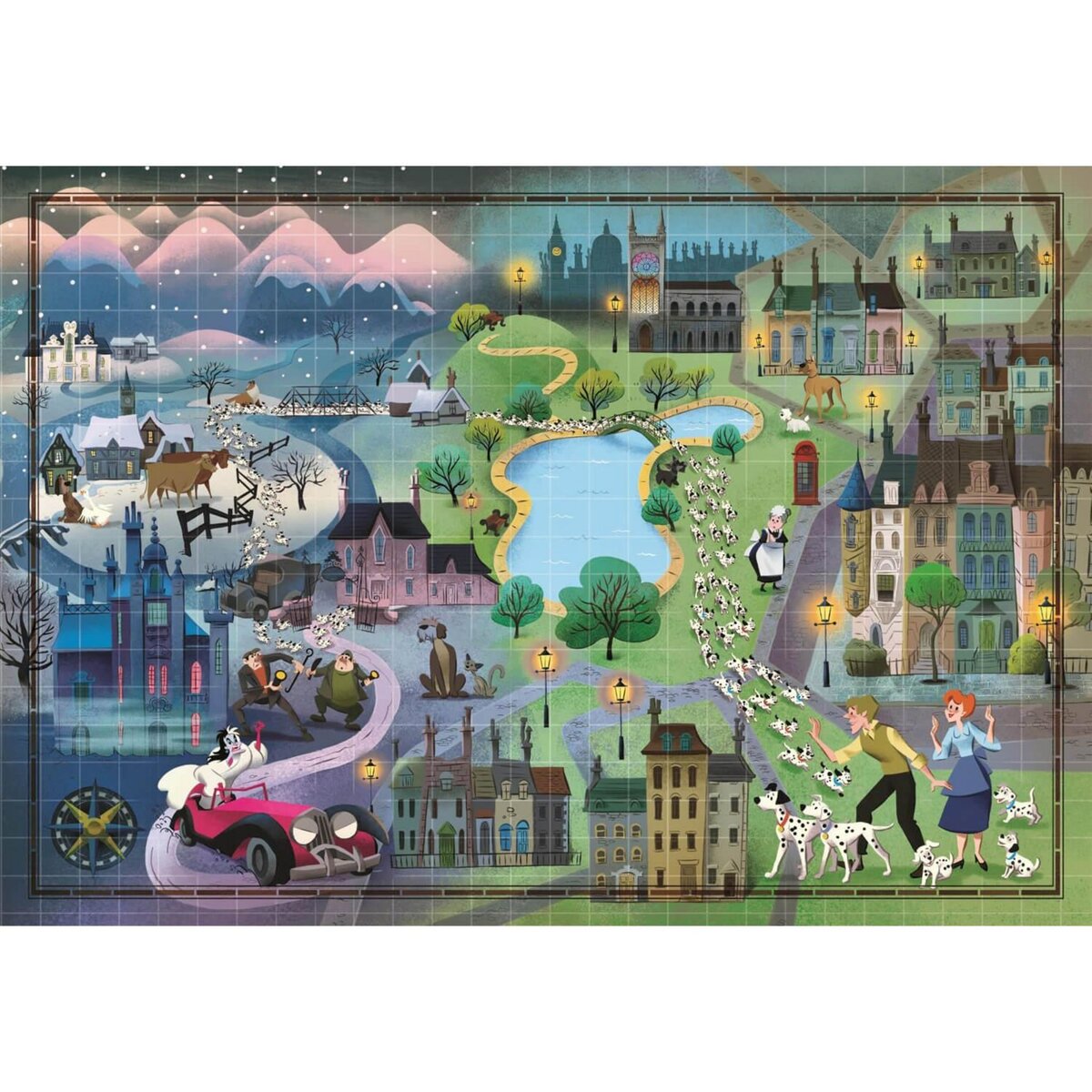 CLEMENTONI Puzzle 1000 pièces : Disney Story Maps : Les 101 Dalmatiens