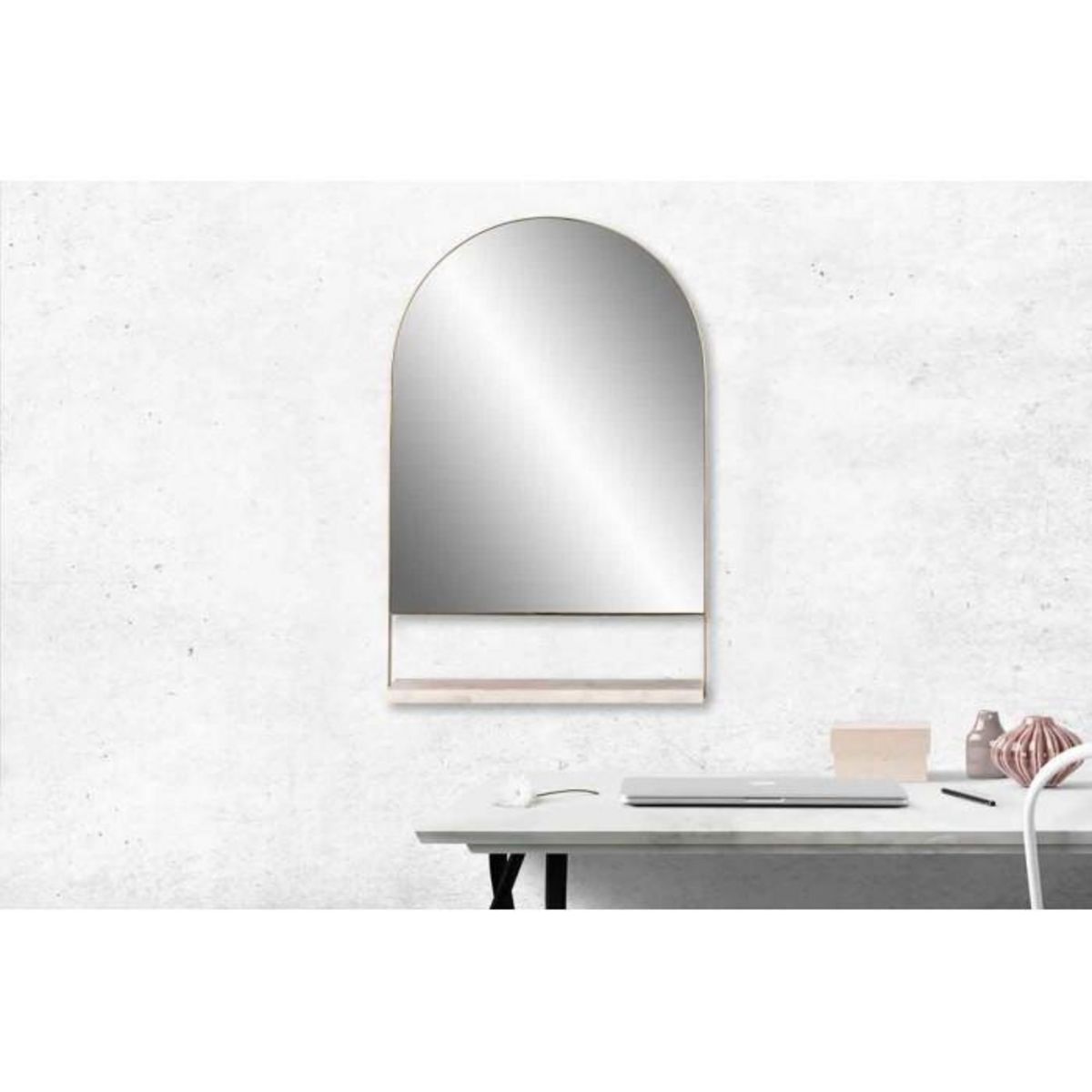 Paris Prix Miroir Mural & Étagère Design  Doha  69cm Blanc