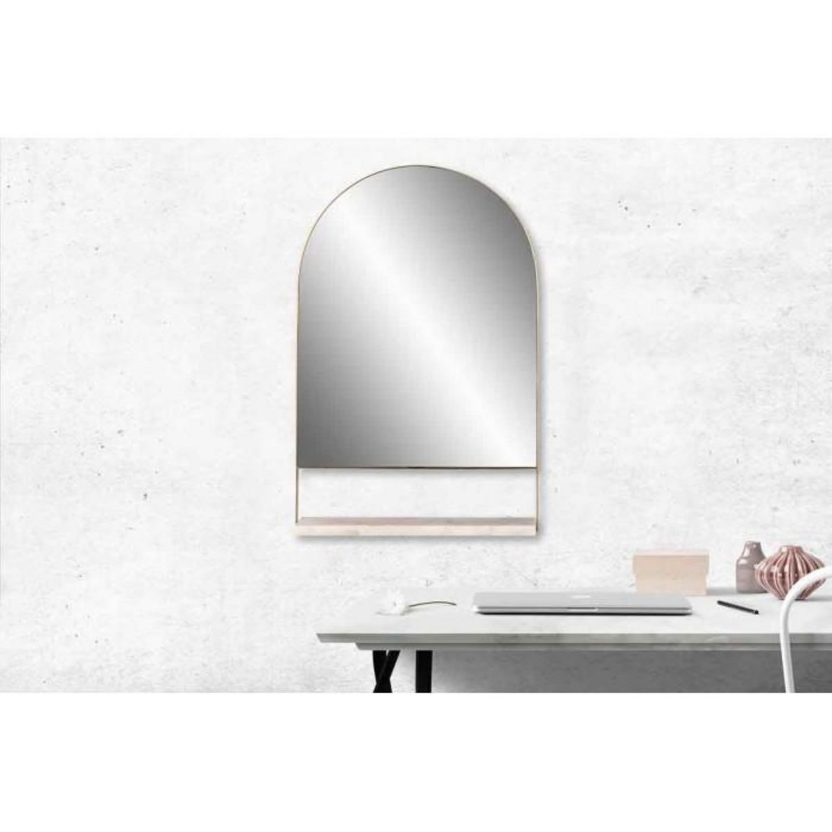Paris Prix Miroir Mural & Étagère Design  Doha  69cm Blanc