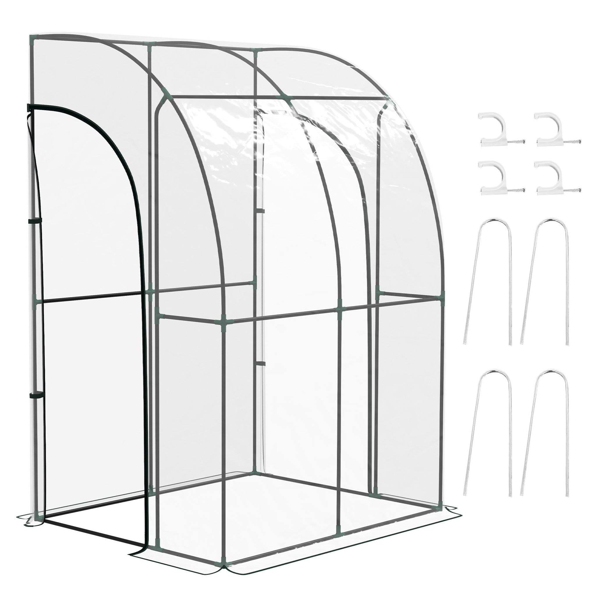OUTSUNNY Serre de jardin adossée serre adossée dim. 1,43l x 1,18l x 2,12h m 2 portes zippées enroulables acier pvc transparent
