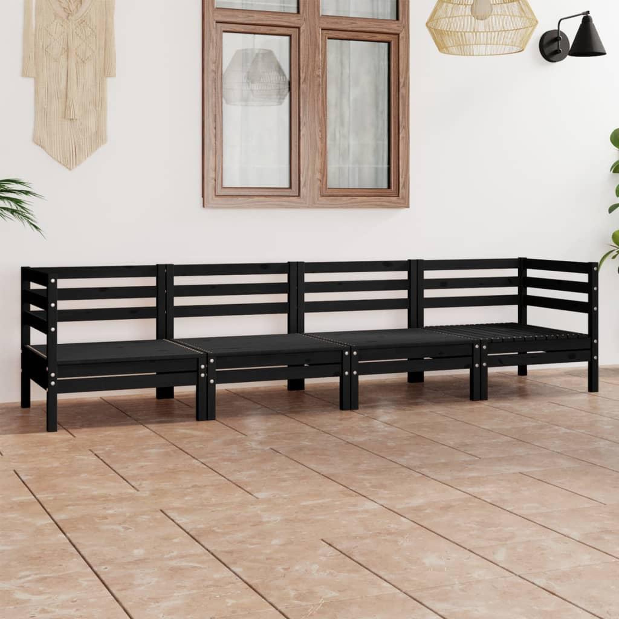 Voir la diapositive 1 : VIDAXL Salon de jardin 4 pcs Noir Bois de pin massif