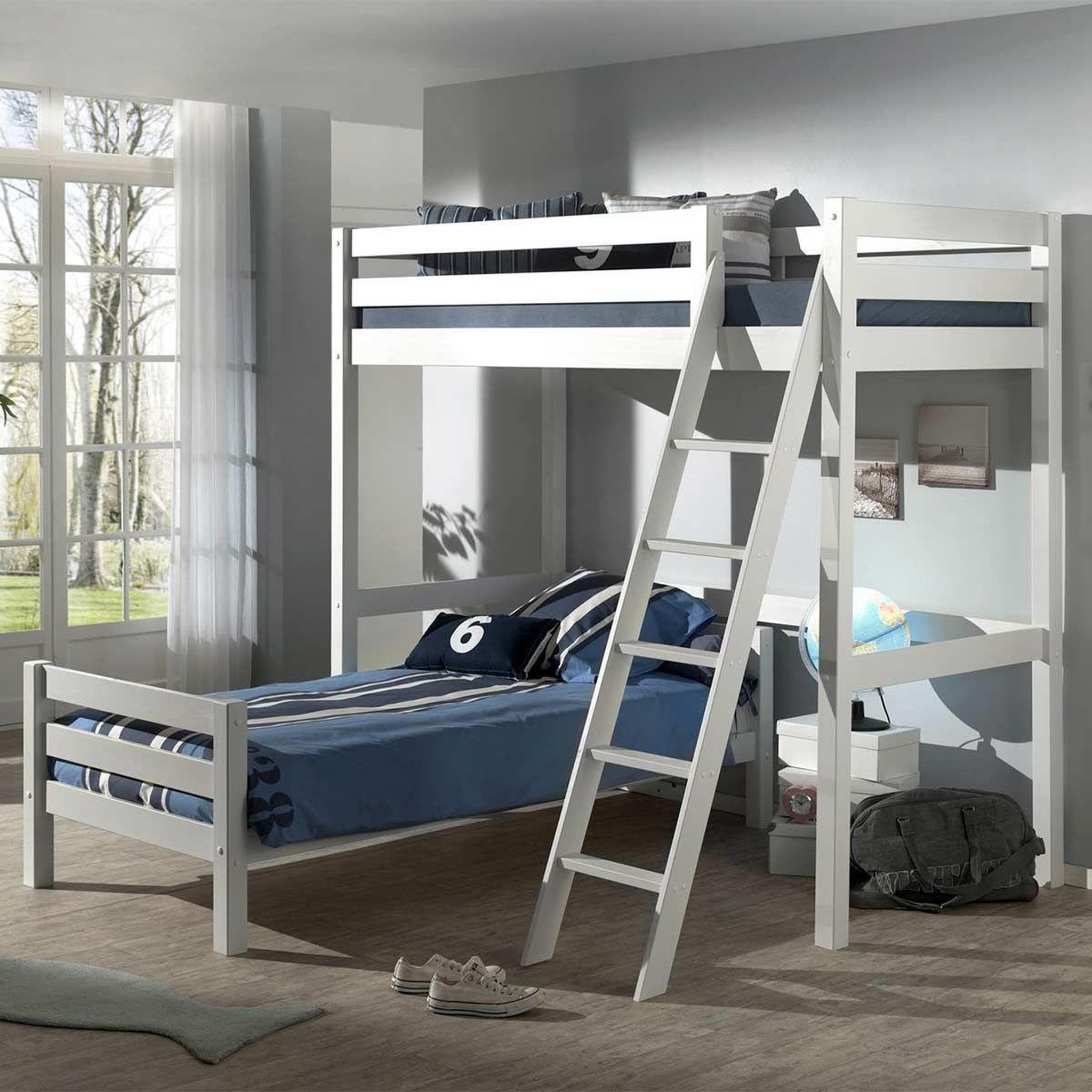 Voir la diapositive 3 : Paris Prix Pack - lit mezzanine enfant & lit simple  pino  90x200cm blanc