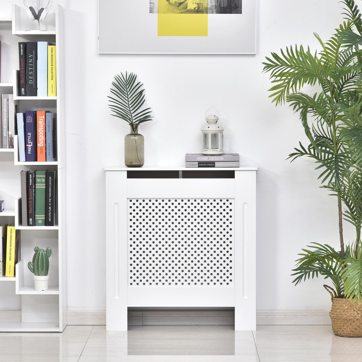 HOMCOM Cache-radiateur design - habillage radiateur motif rond - dim. 78L x 19l x 82H cm - MDF blanc
