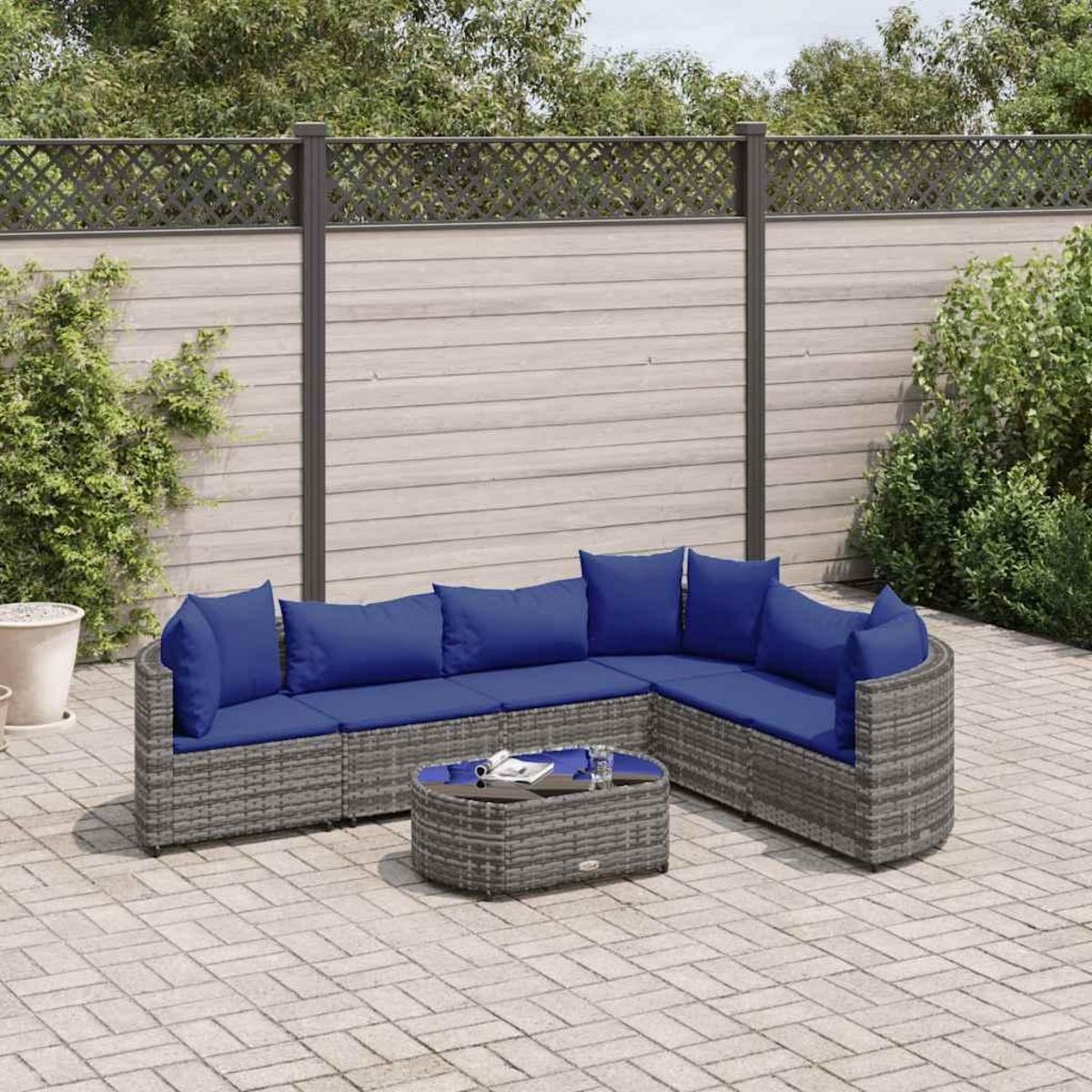 VIDAXL Salon de jardin avec coussins 7 pcs gris resine tressee