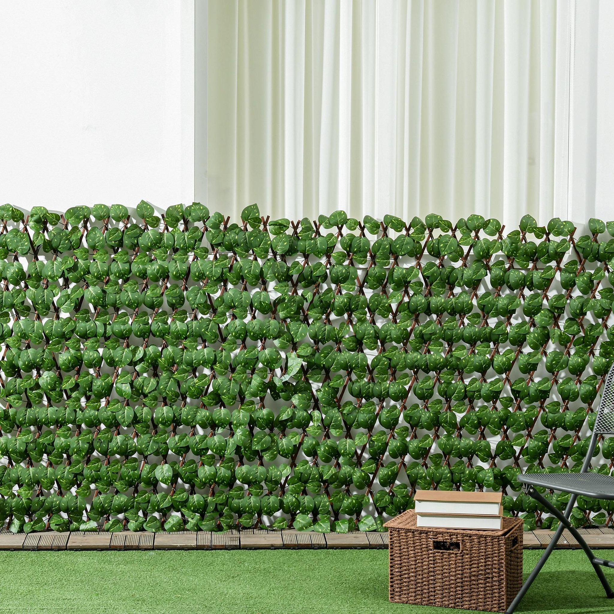 Voir la diapositive 4 : OUTSUNNY Lot de 2 haies artificielles feuilles de radis - treillis extensibles - brise-vue canisse végétale feuillage réaliste 2L x 1H m PE marron vert