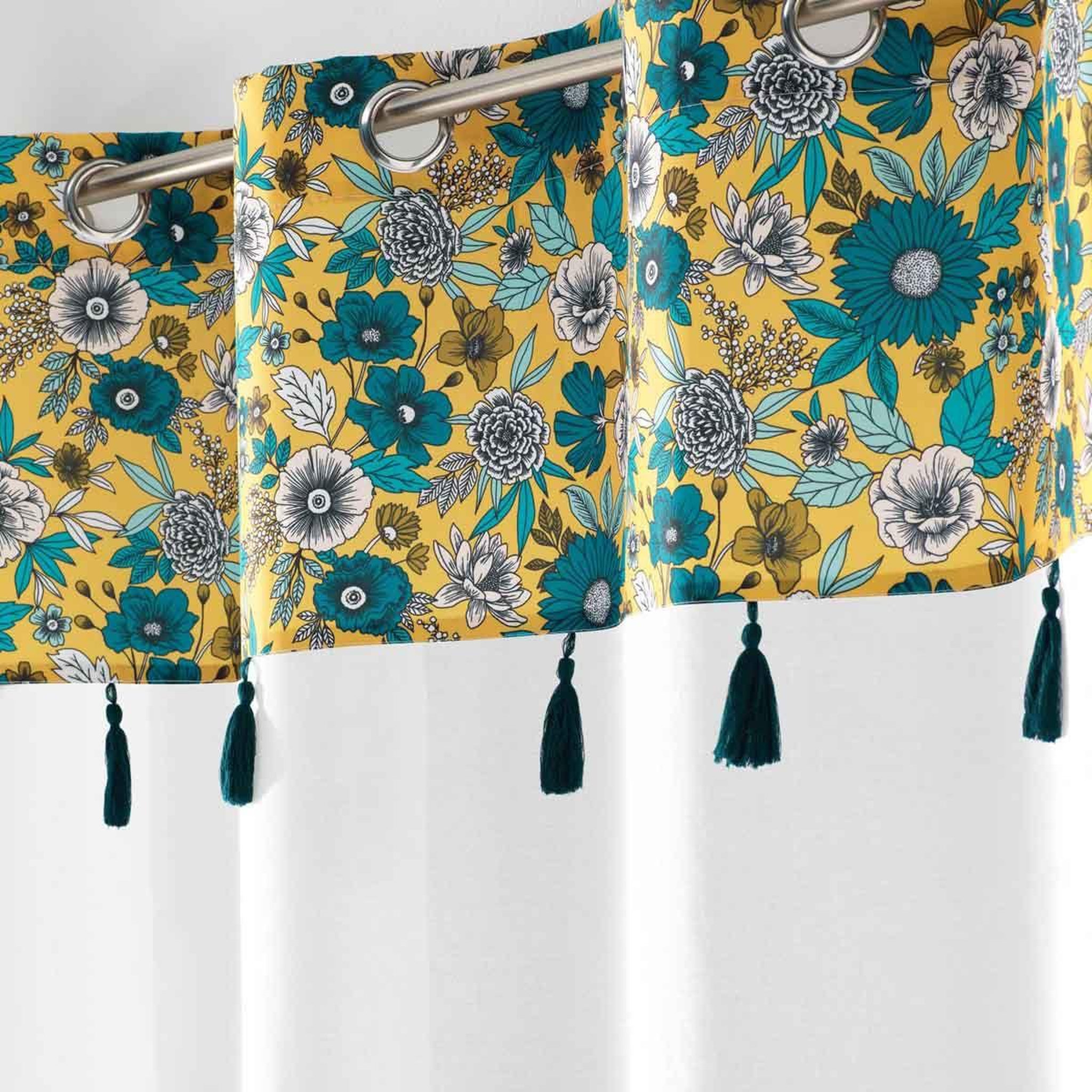 Voir la diapositive 2 : Douceur d'Intérieur Rideau voilage à œillets  bohoflora  140x240cm jaune