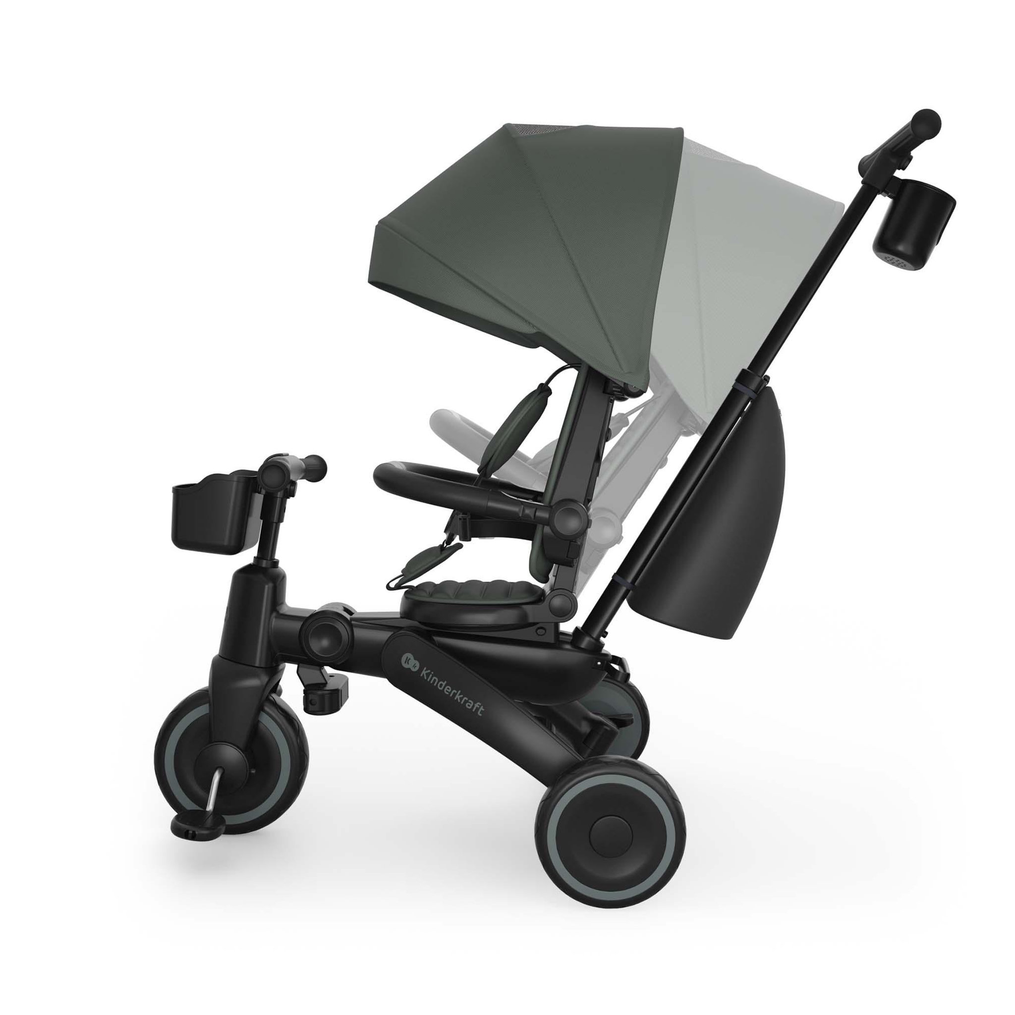 Voir la diapositive 6 : KINDERKRAFT Tricycle Kinderkraft JAZZ 3 pliant 6-en-1, siège pivotant, position semi-allongée, mode draisienne, capote UPF50+, Vert