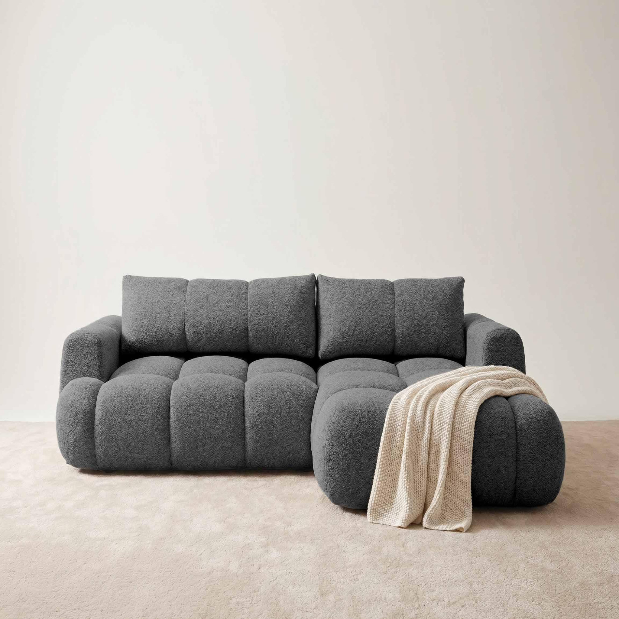 Voir la diapositive 2 : BEST MOBILIER Yulin - canapé d'angle droit 4 places convertible avec coffre en tissu bouclette