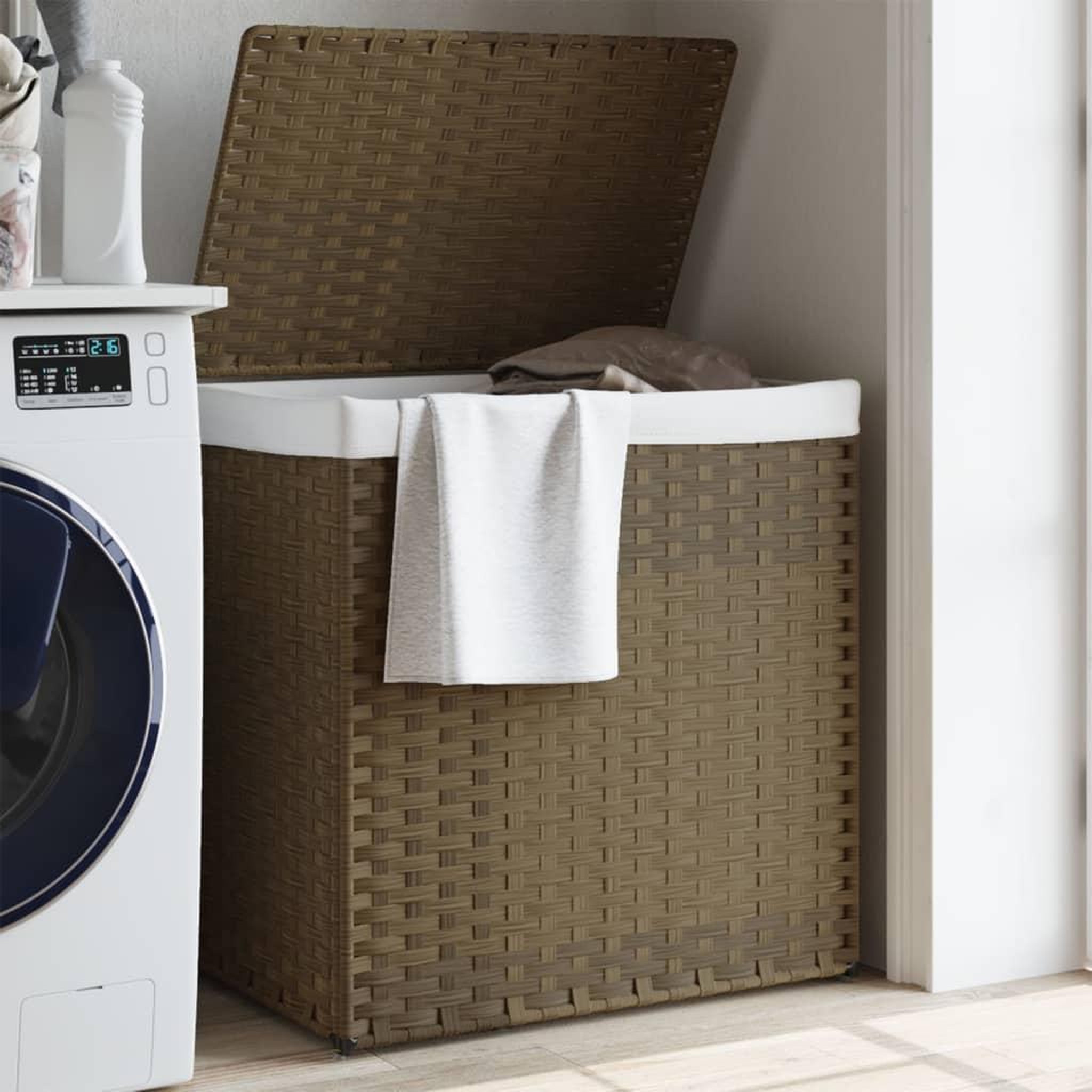 VIDAXL Panier a linge avec 2 sections 53x35x57 cm resine tressee