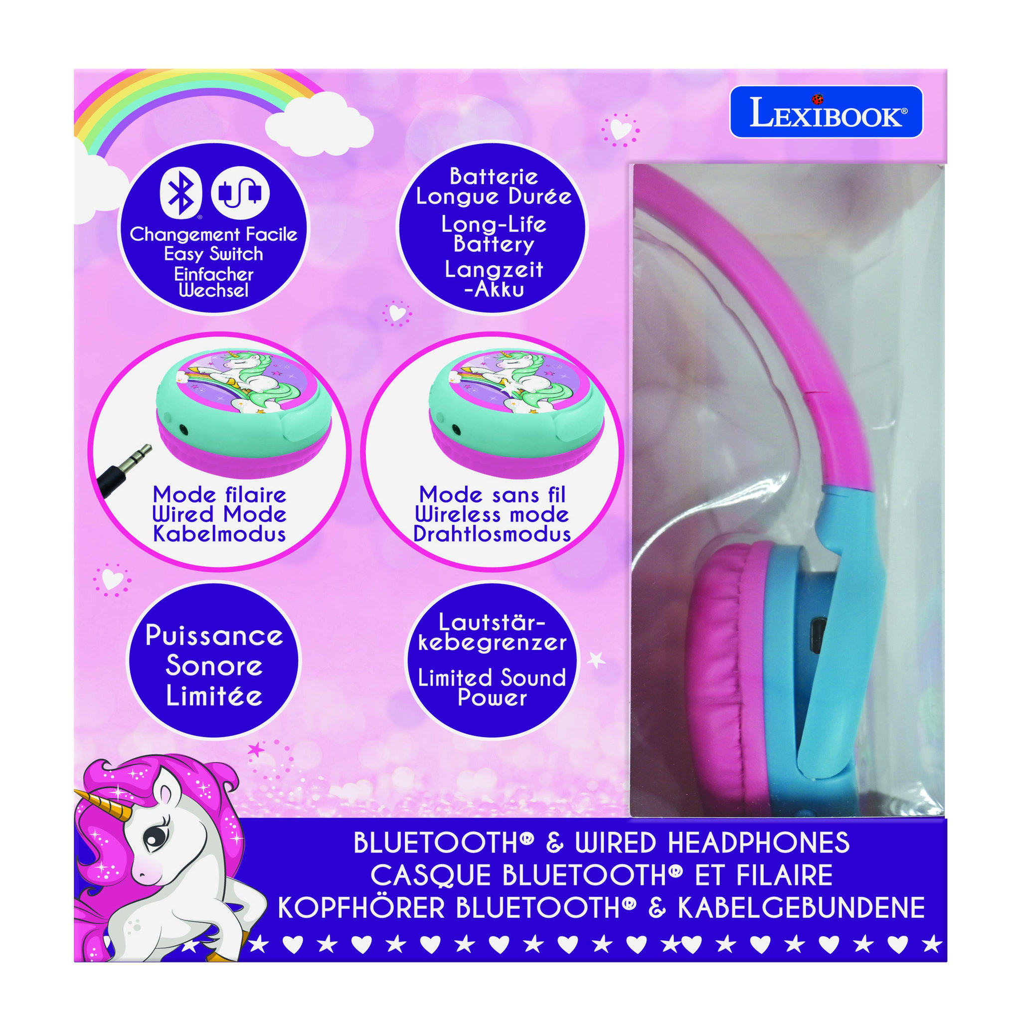 Voir la diapositive 5 : Lexibook Casque 2 en 1 Licorne Bluetooth et Filaire avec limitation de son