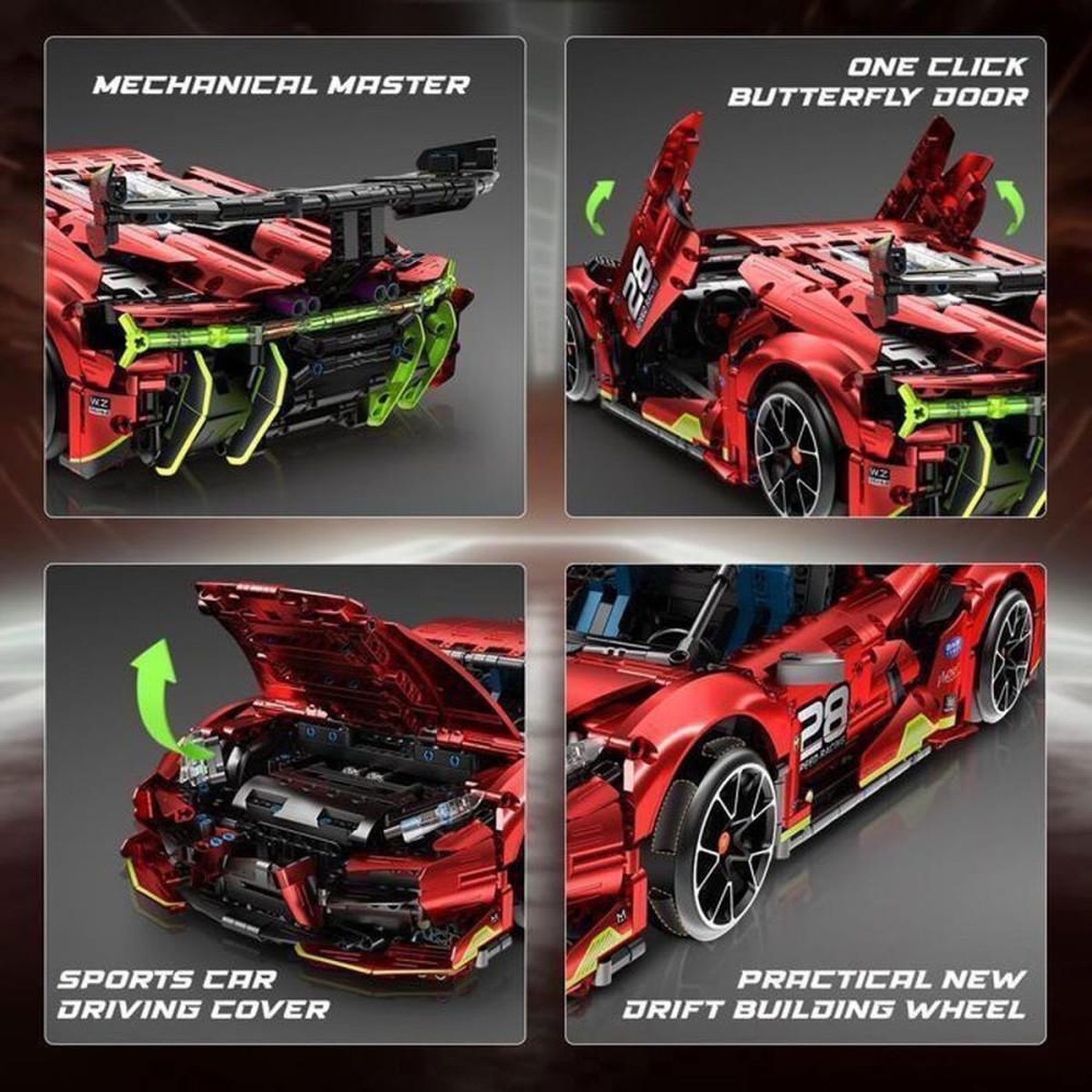 Voir la diapositive 6 : Kit voiture RC à assembler 1:10 rouge, 2 202 pièces, télécommande 2,4 GHz et contrôle via app