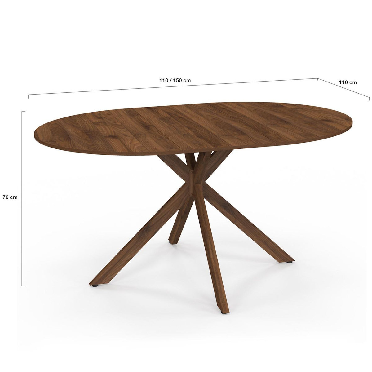 ID MARKET Table à manger extensible ronde ALIX 4-8 personnes pied araignée noyer 110-150 cm