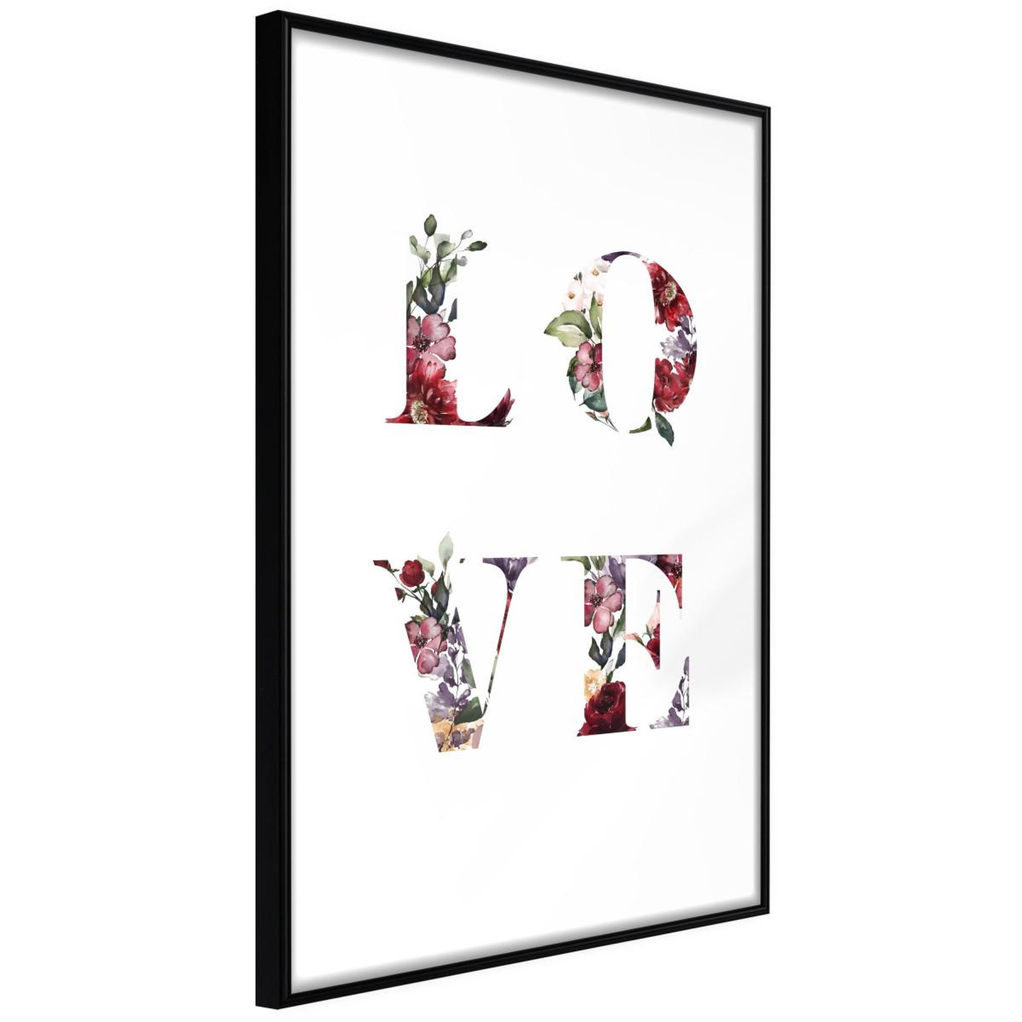 Paris Prix Affiche murale encadrée  floral love. Coloris disponibles : Jaune, Noir