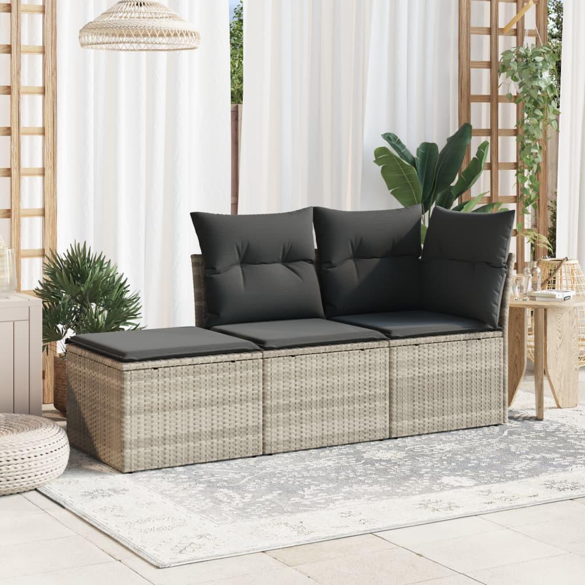 Voir la diapositive 3 : VIDAXL Tabouret de jardin coussin gris clair 55x55x37cm resine tressee