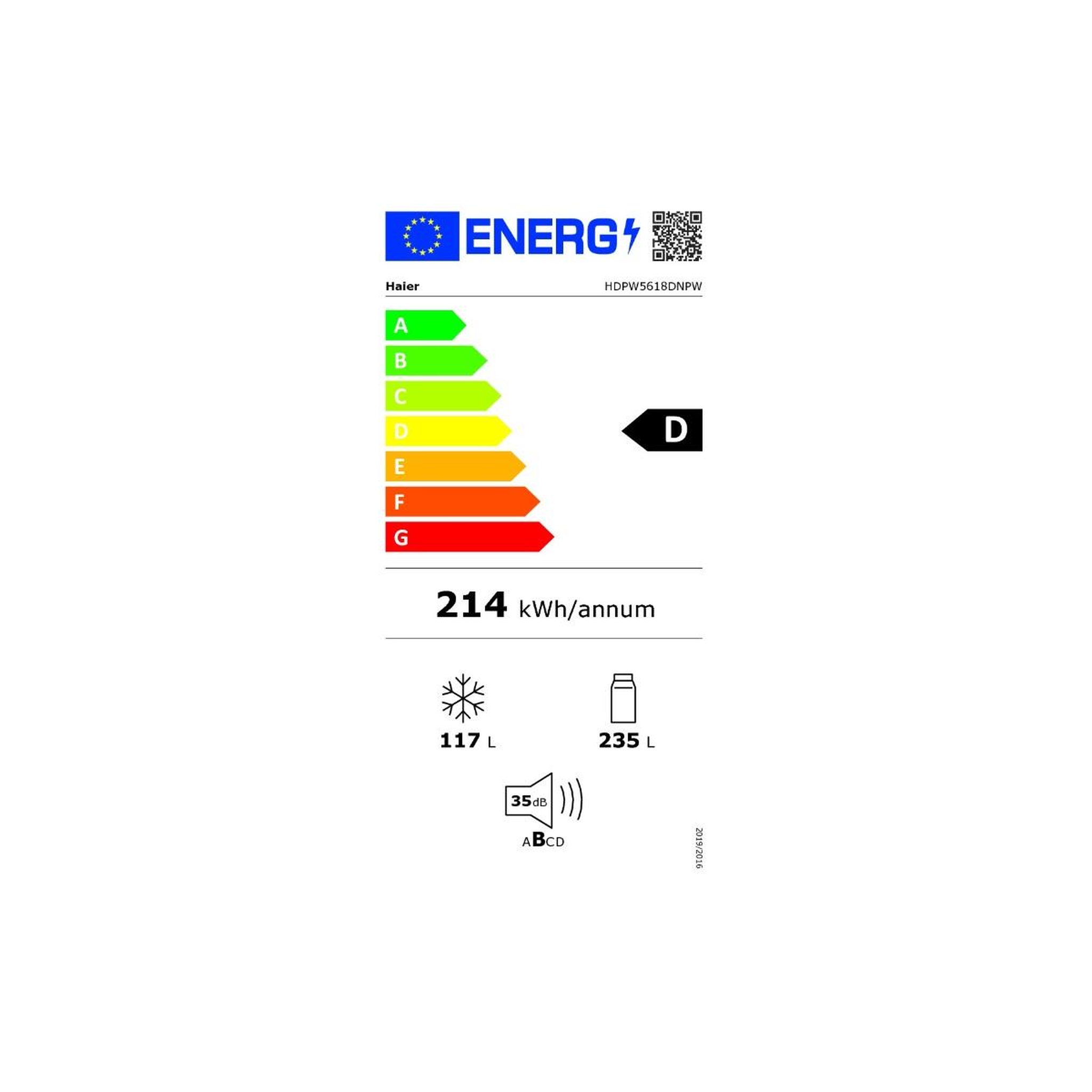 Voir la diapositive 2 : HAIER Réfrigérateur combiné 60cm 352l ventilé métal - hdpw5618dnpw