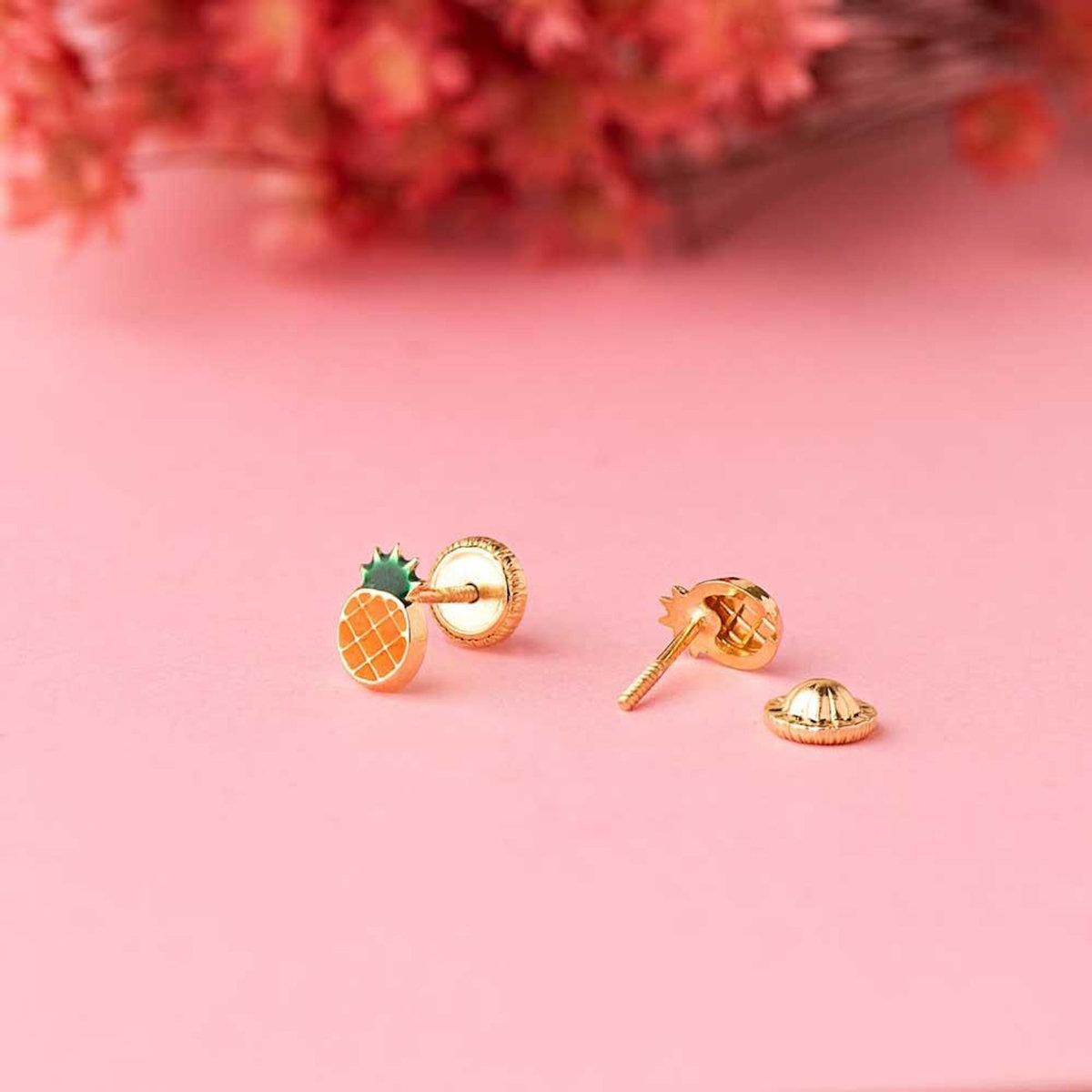 L'ATELIER D'AZUR Boucles d'Oreilles Or 18 Carats 750 Jaune et émail - Ananas