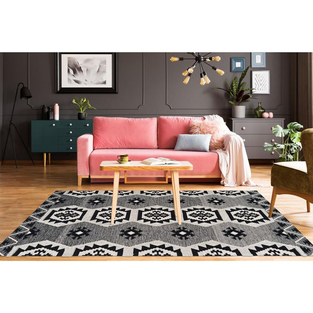 Paris Prix Tapis Coupe 3D à Poils Courts  Ethnie  Gris
