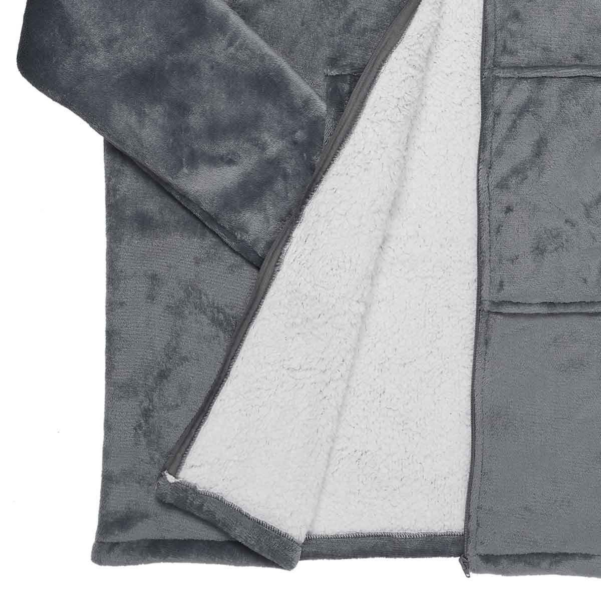 Voir la diapositive 3 : The Home Deco Factory Plaid sweat à capuche  fermeture  85x118cm gris