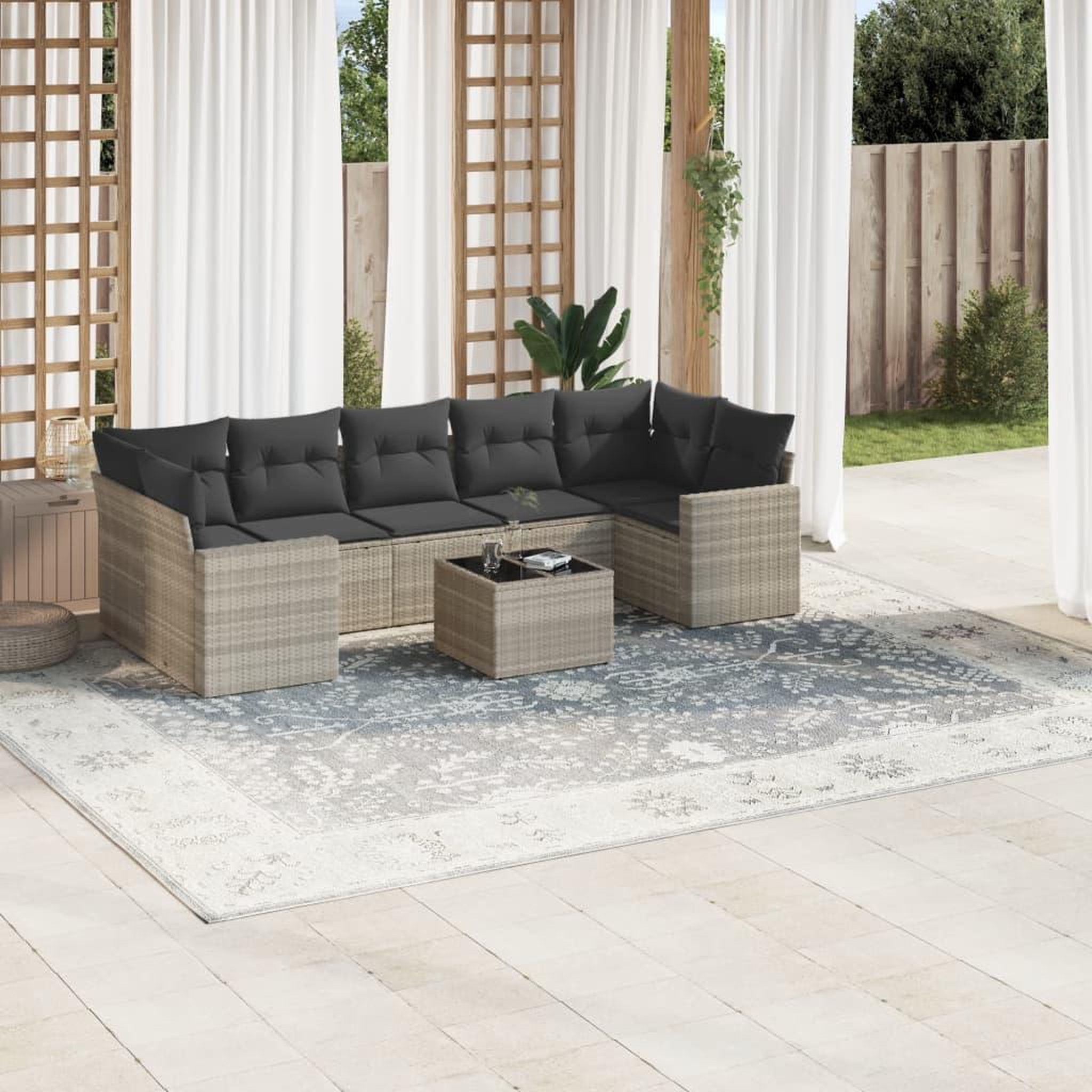 VIDAXL Salon de jardin 8 pcs avec coussins gris clair resine tressee