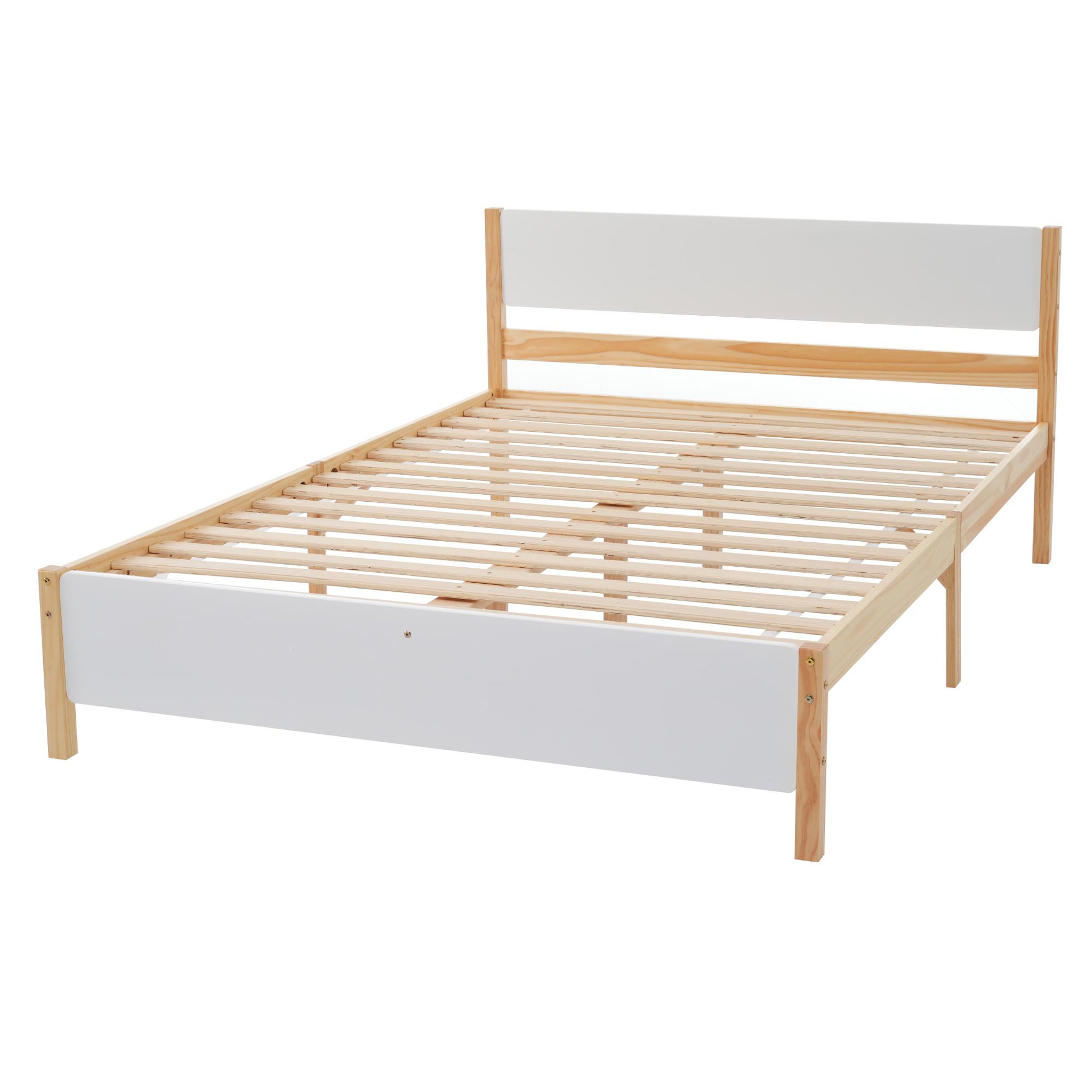 Voir la diapositive 5 : MERAX Lit 2 places 140x200cm bois et mdf coloris blanc+naturel