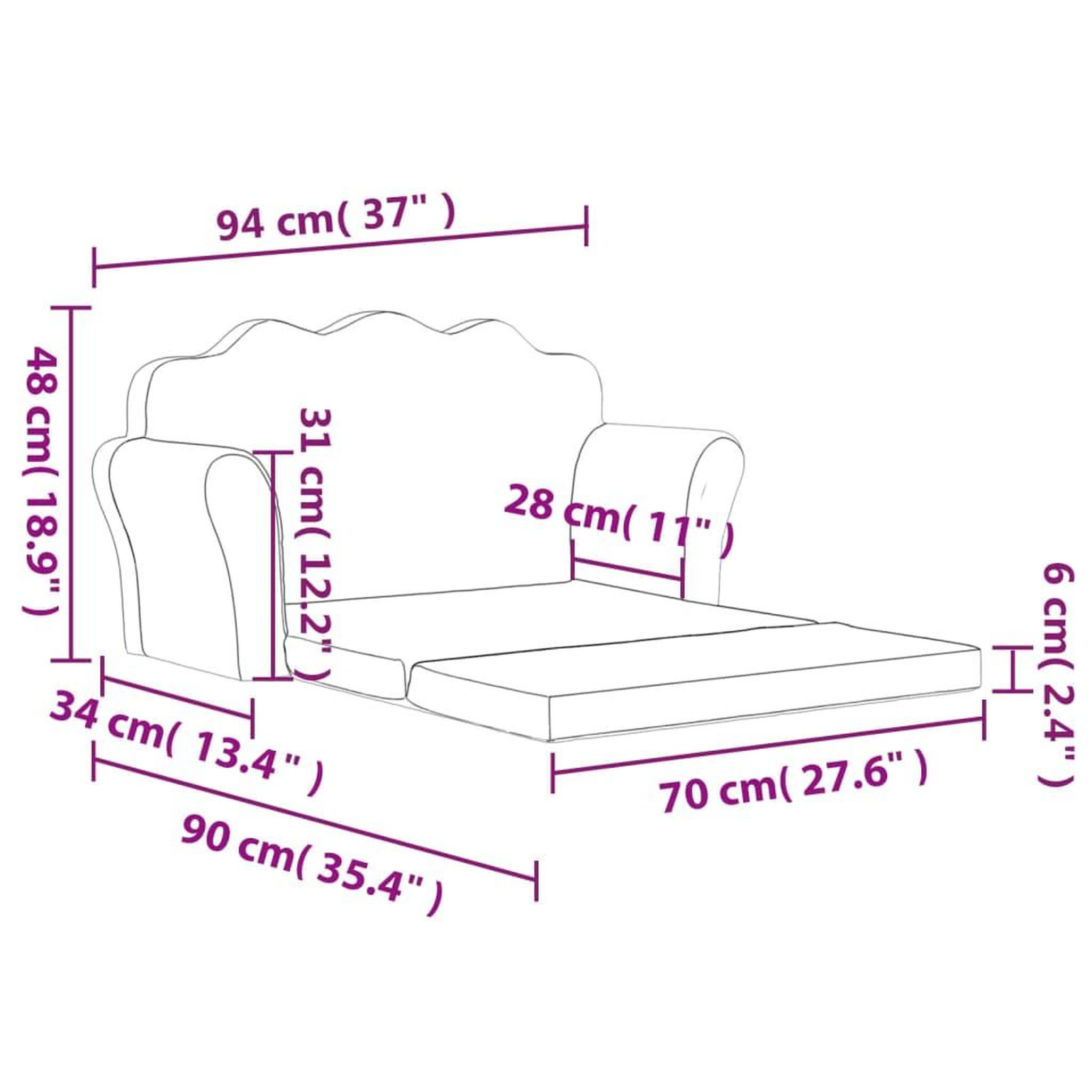 Voir la diapositive 6 : VIDAXL Canape-lit pour enfants 2 places rose peluche douce
