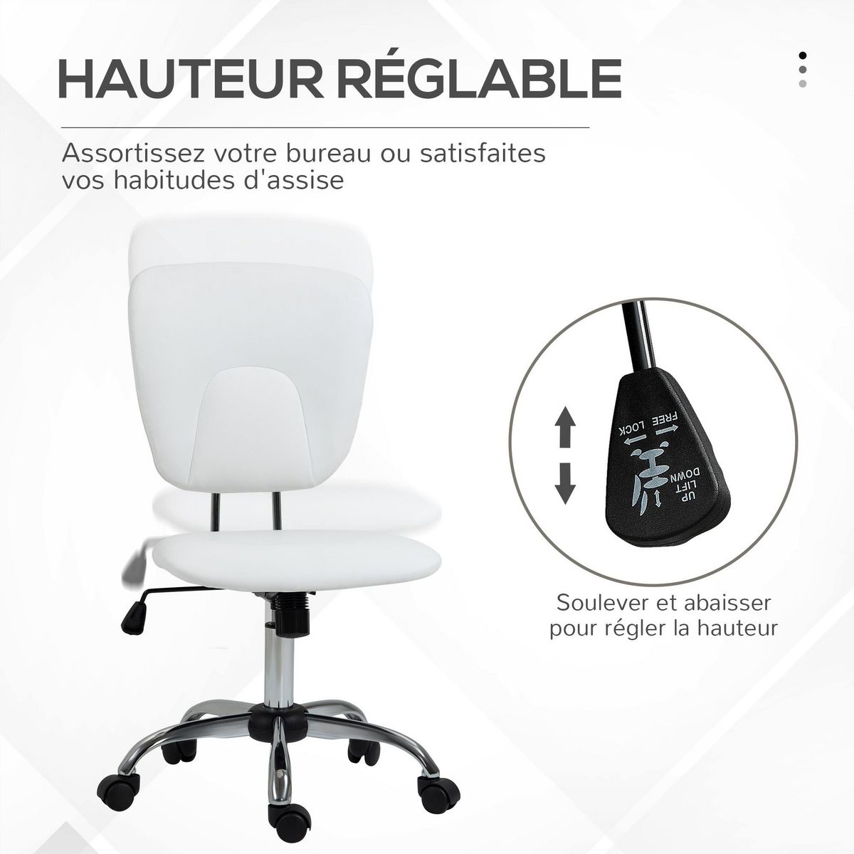 VINSETTO Chaise de bureau visiteur design - hauteur réglable, fonction bascule verrouillable - acier chromé synthétique blanc