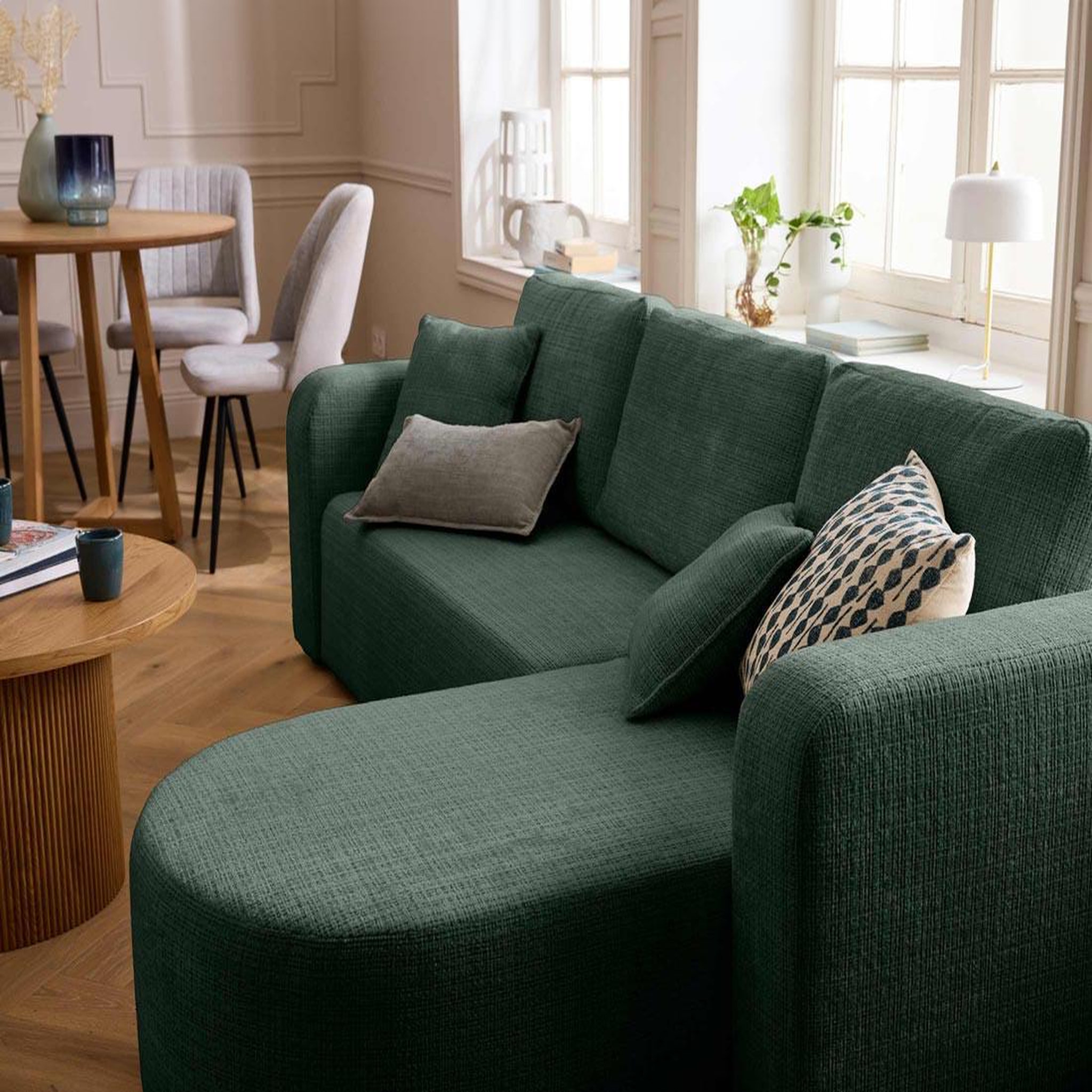 Voir la diapositive 5 : BEST MOBILIER Miro - canapé d'angle réversible - 4 places - convertible avec coffre - en velours texturé