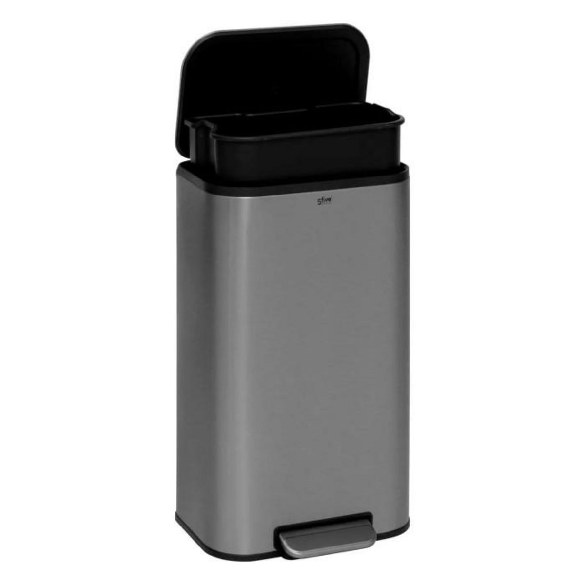 FIVE Poubelle de Cuisine à Pédale  Inox  30L Gris