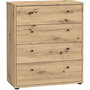 Voir la diapositive 1 : MARKET24 Commode TEMPRA – Effet Chene Artisan – 4 Tiroirs – L 73,7 × P 34,8 × H 85,5 cm