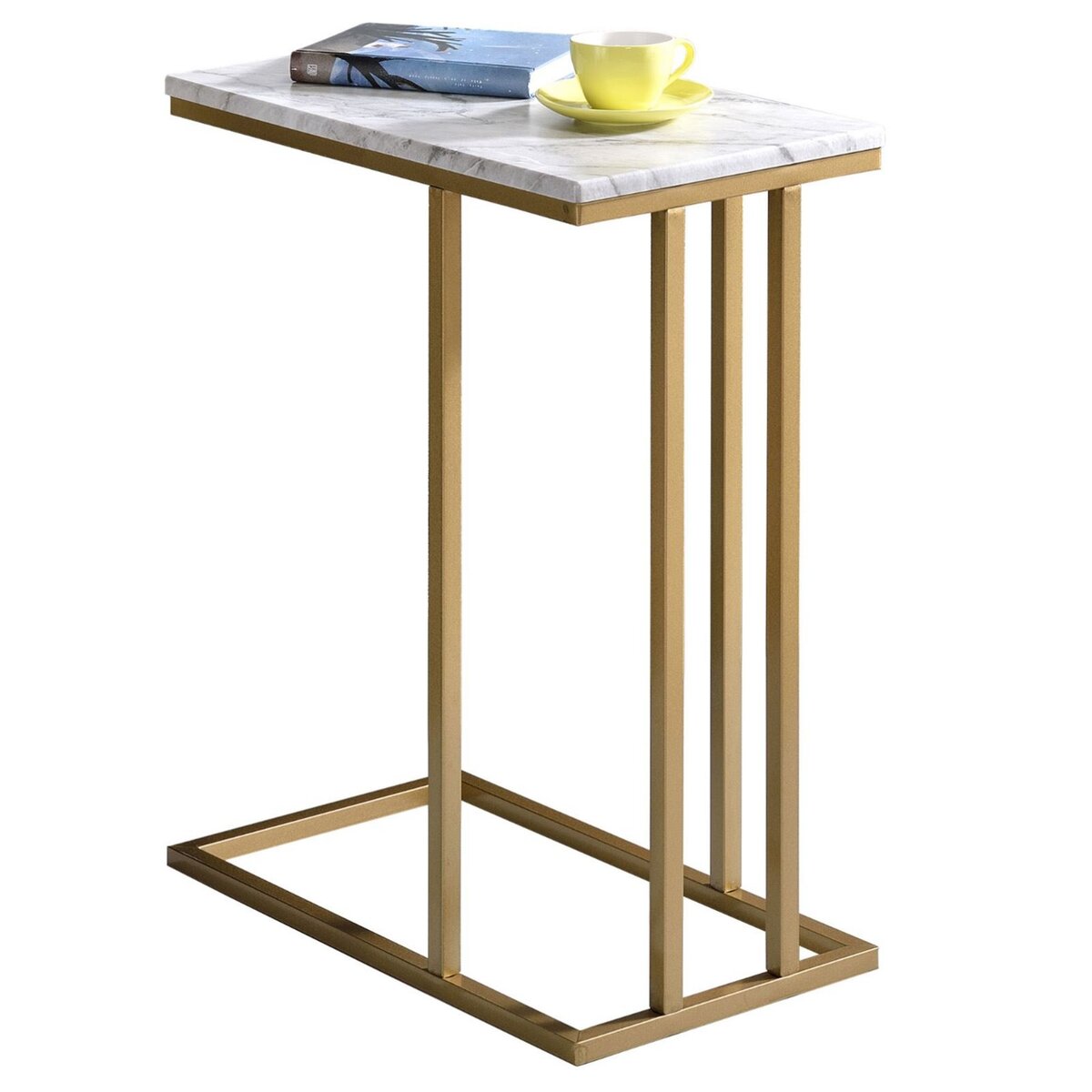 IDIMEX Bout de canapé CARLOTA en métal doré et plateau rectangulaire en MDF décor marbre blanc, table d'appoint table à café table basse