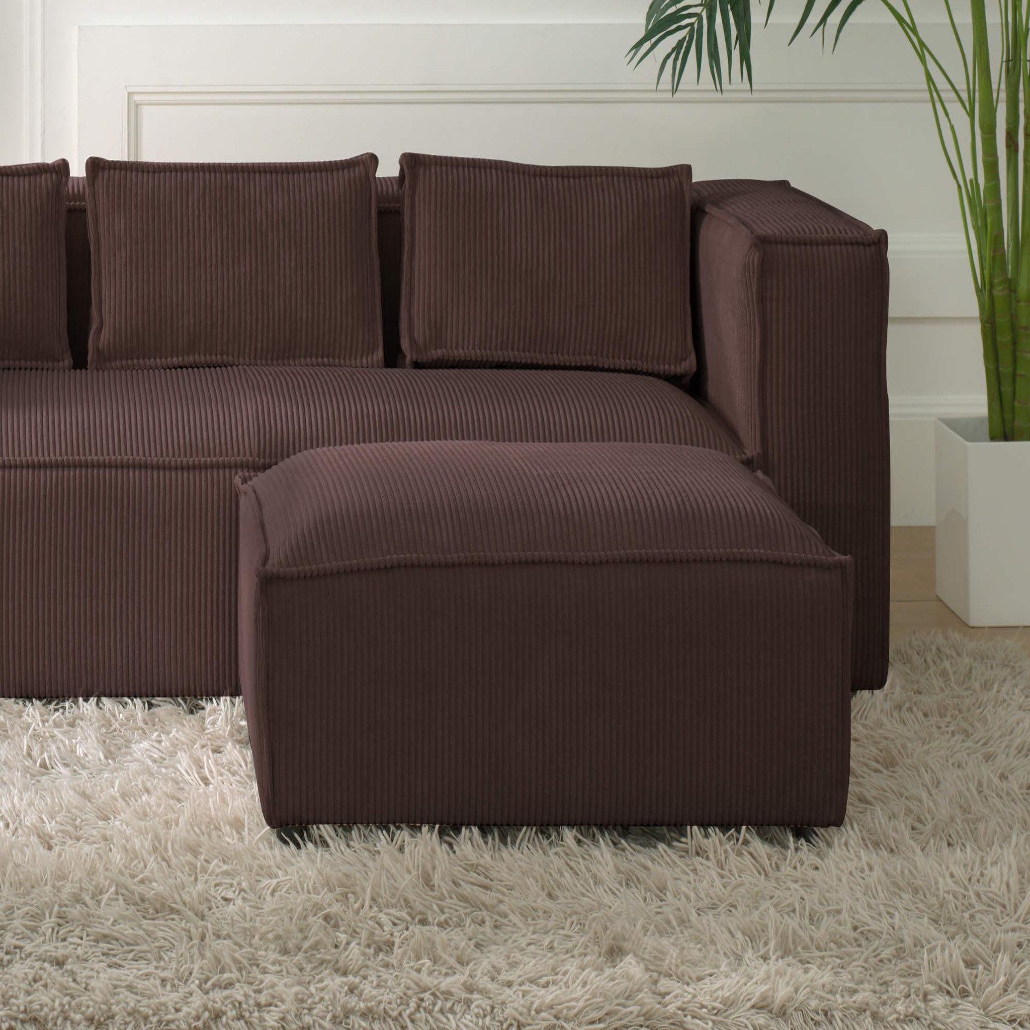 Voir la diapositive 2 : BEST MOBILIER Stella - pouf en velours côtelé - style contemporain