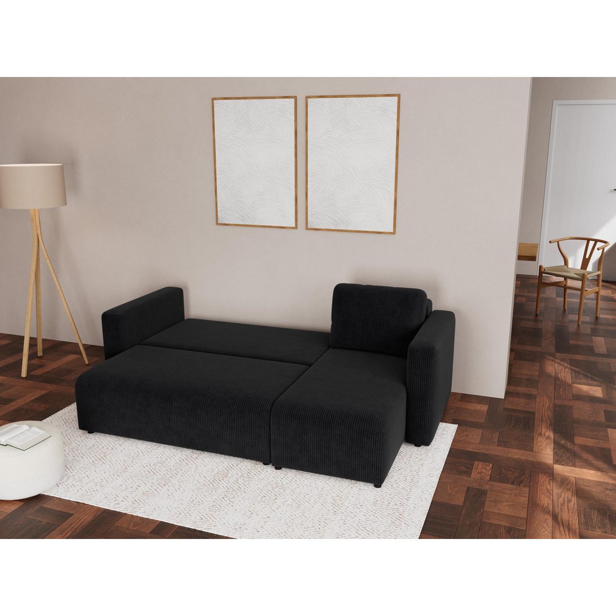 BEST MOBILIER Canopy - canapé d'angle réversible 4 places convertible avec coffre en velours côtelé