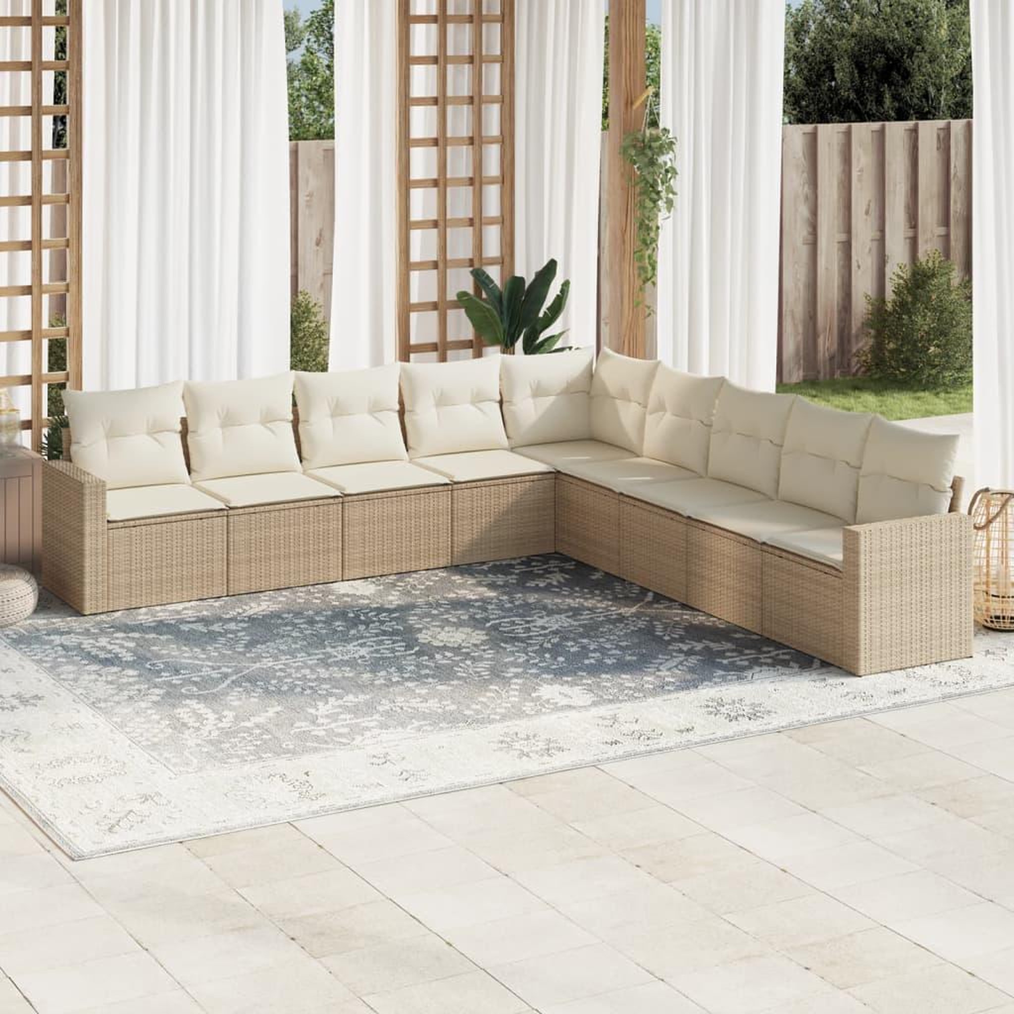 VIDAXL Salon de jardin avec coussins 9 pcs beige resine tressee