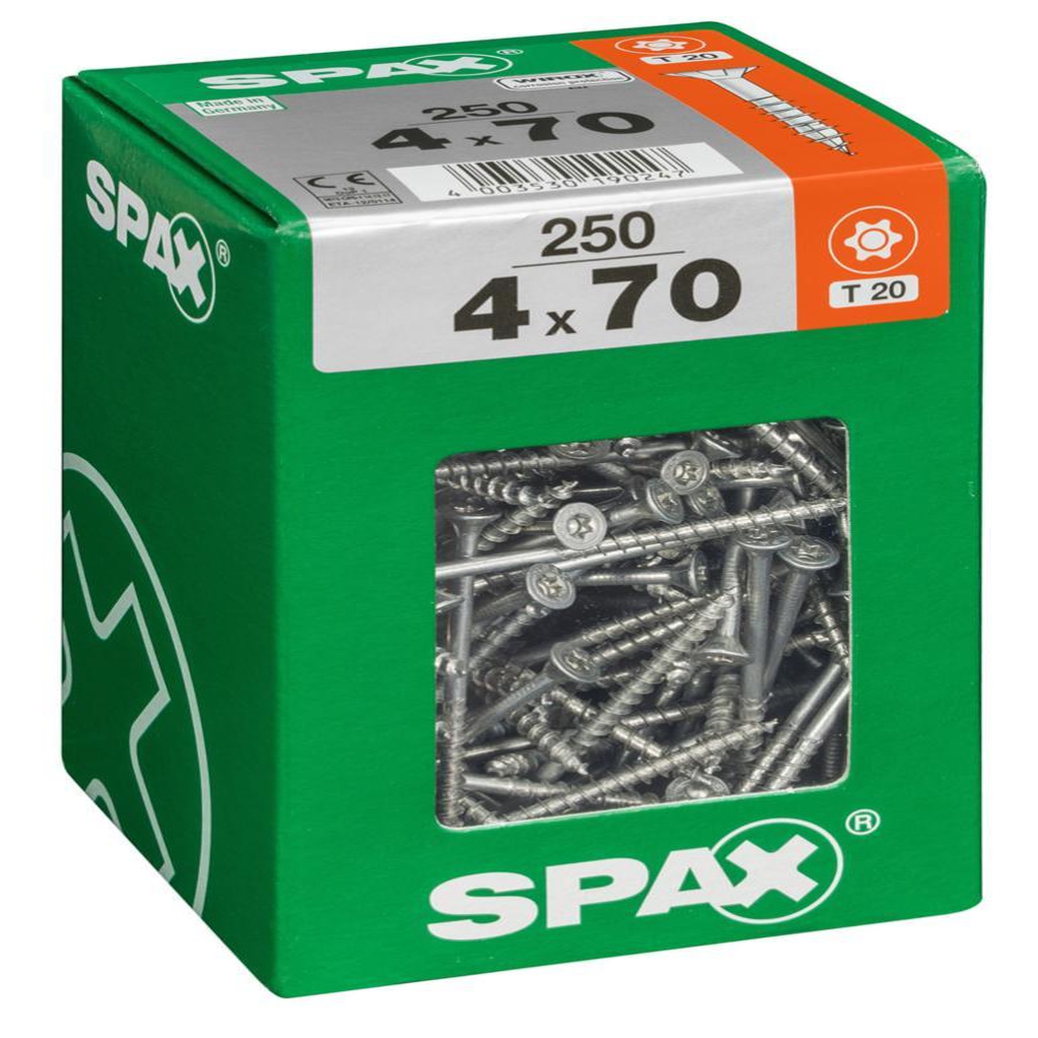 CENTRALE BRICO Lot de 250 vis acier tête fraisée torx SPAX, Diam.4 mm x L.70 mm