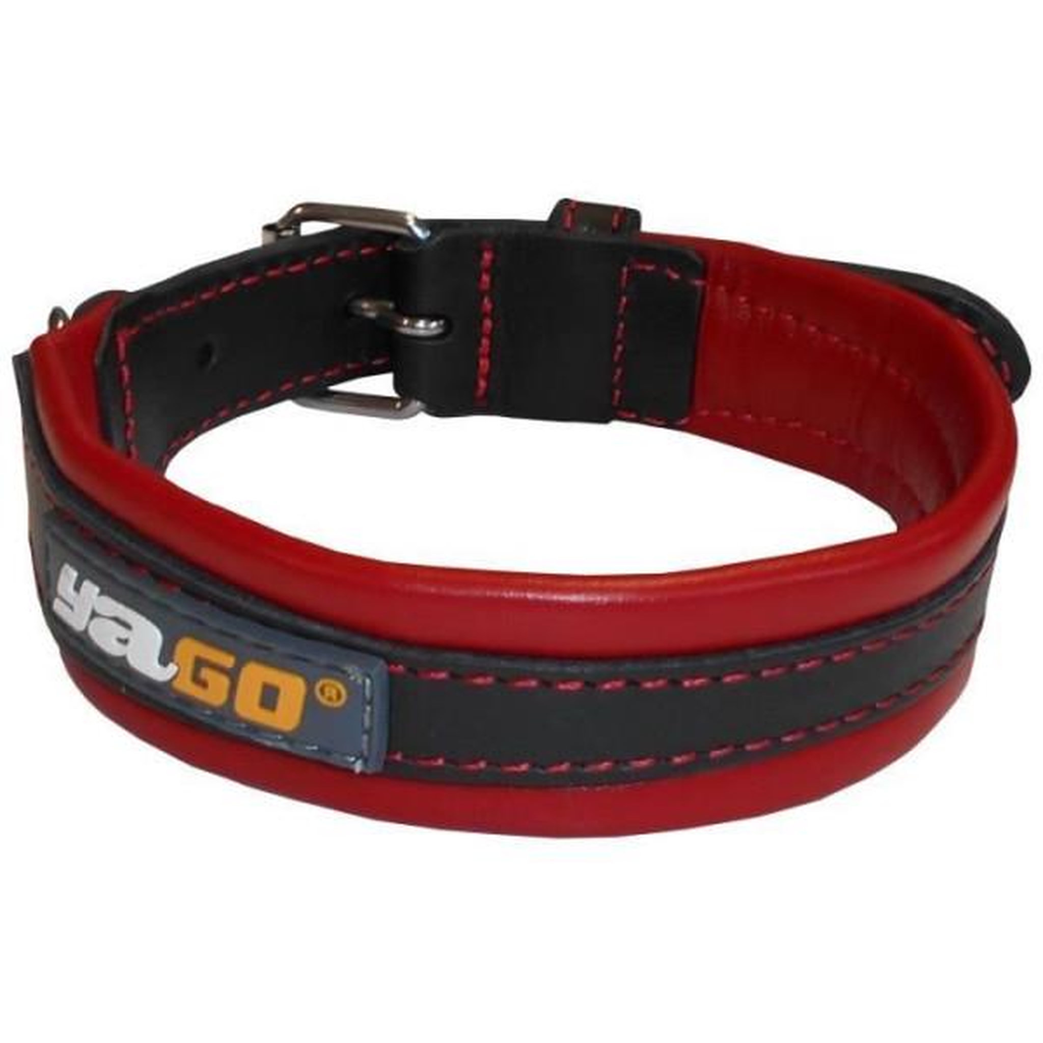 N/A Yago collier en cuir noir et rouge souple et réglable pour moyen chien, taille m 34-43 cm