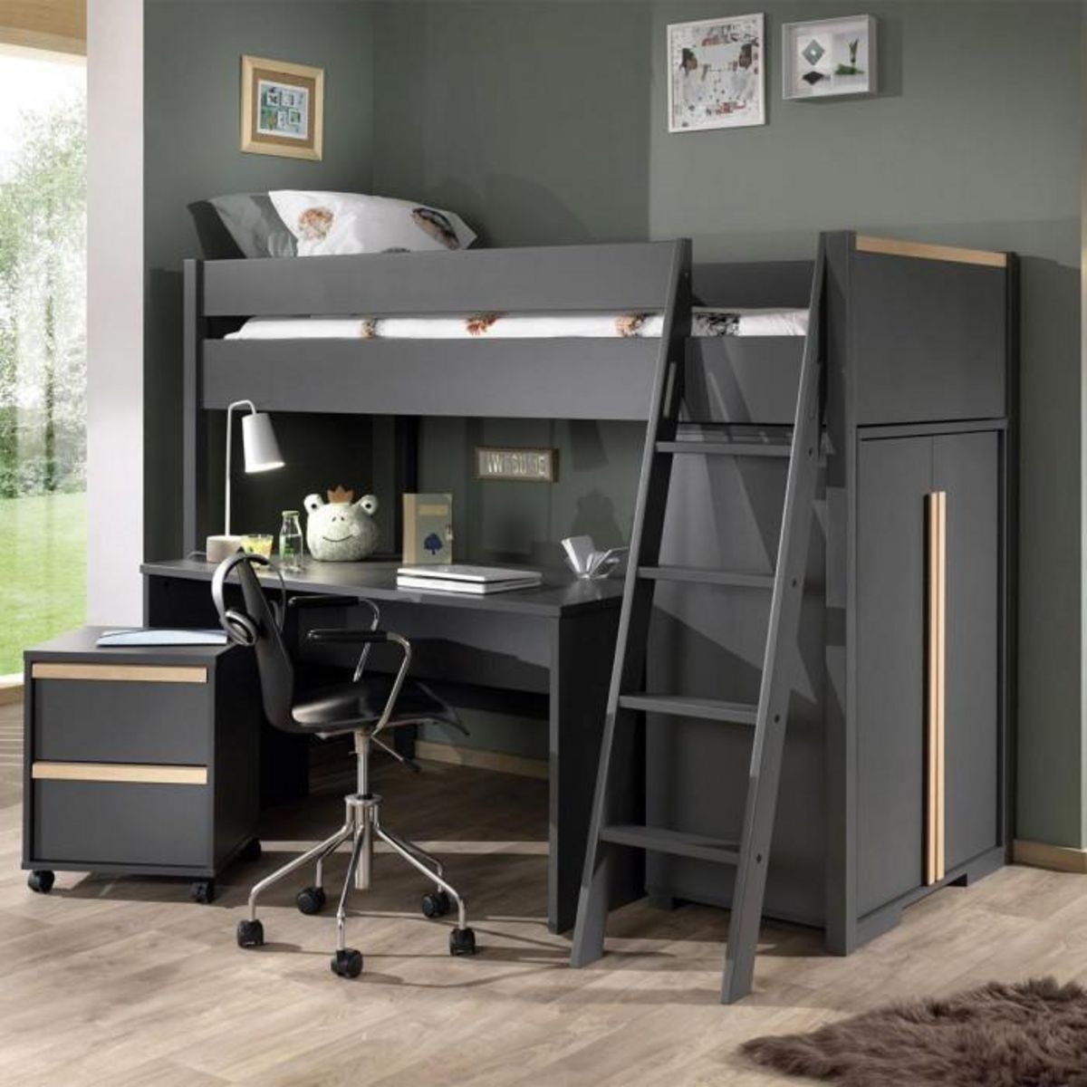 Paris Prix Chambre Complète Enfant 4P  London  90x200cm Anthracite